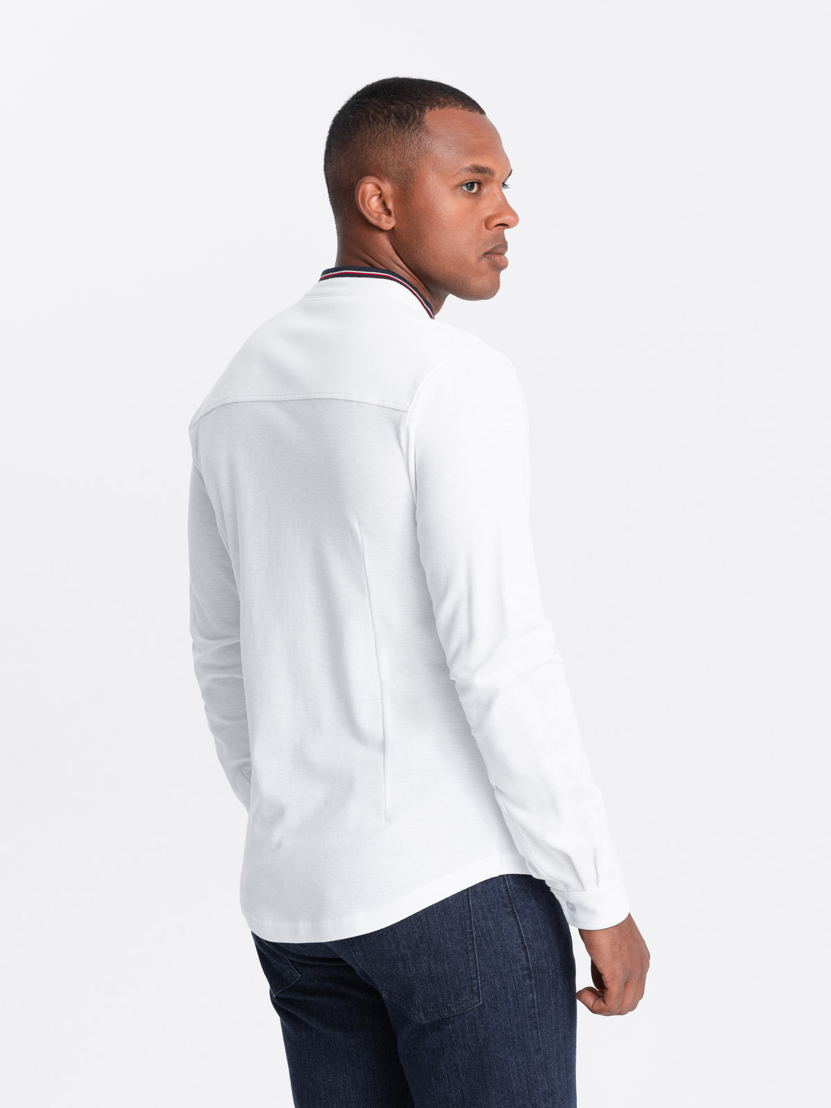 Ombre Men's SLIM FIT cotton shirt with stand-up collared colored stripes - white
