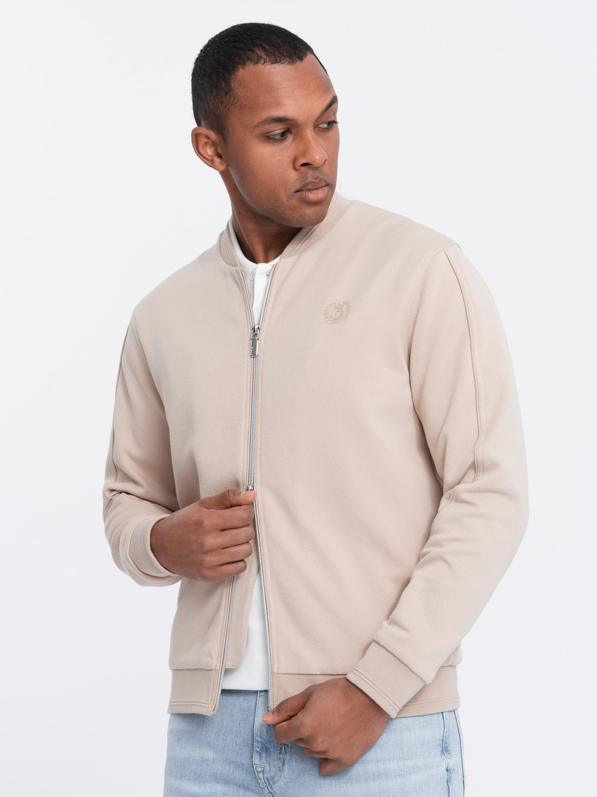 Ombre Men's lightweight bomber jacket with logo lining - light beige