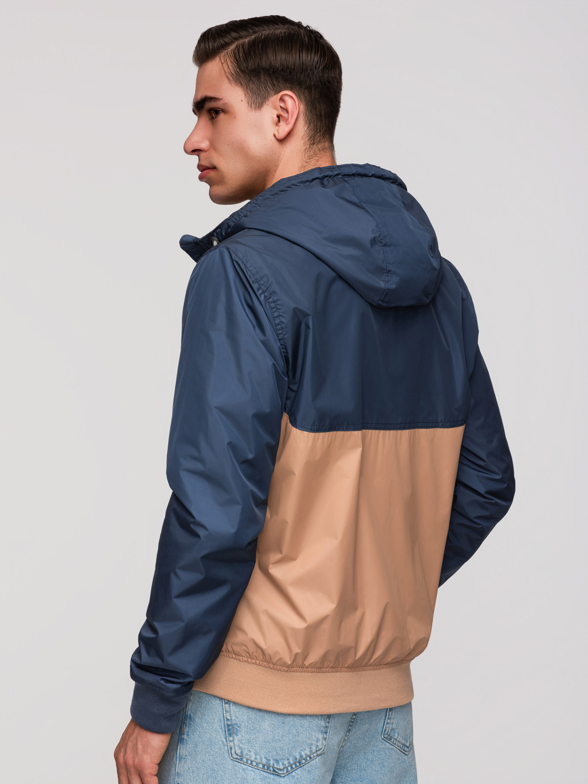 Ombre Lightweight colorful men's sports jacket with fleece - brown and navy blue