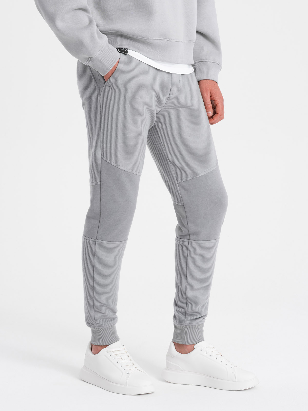 Ombre Men's sweatpants with ottoman fabric inserts - gray