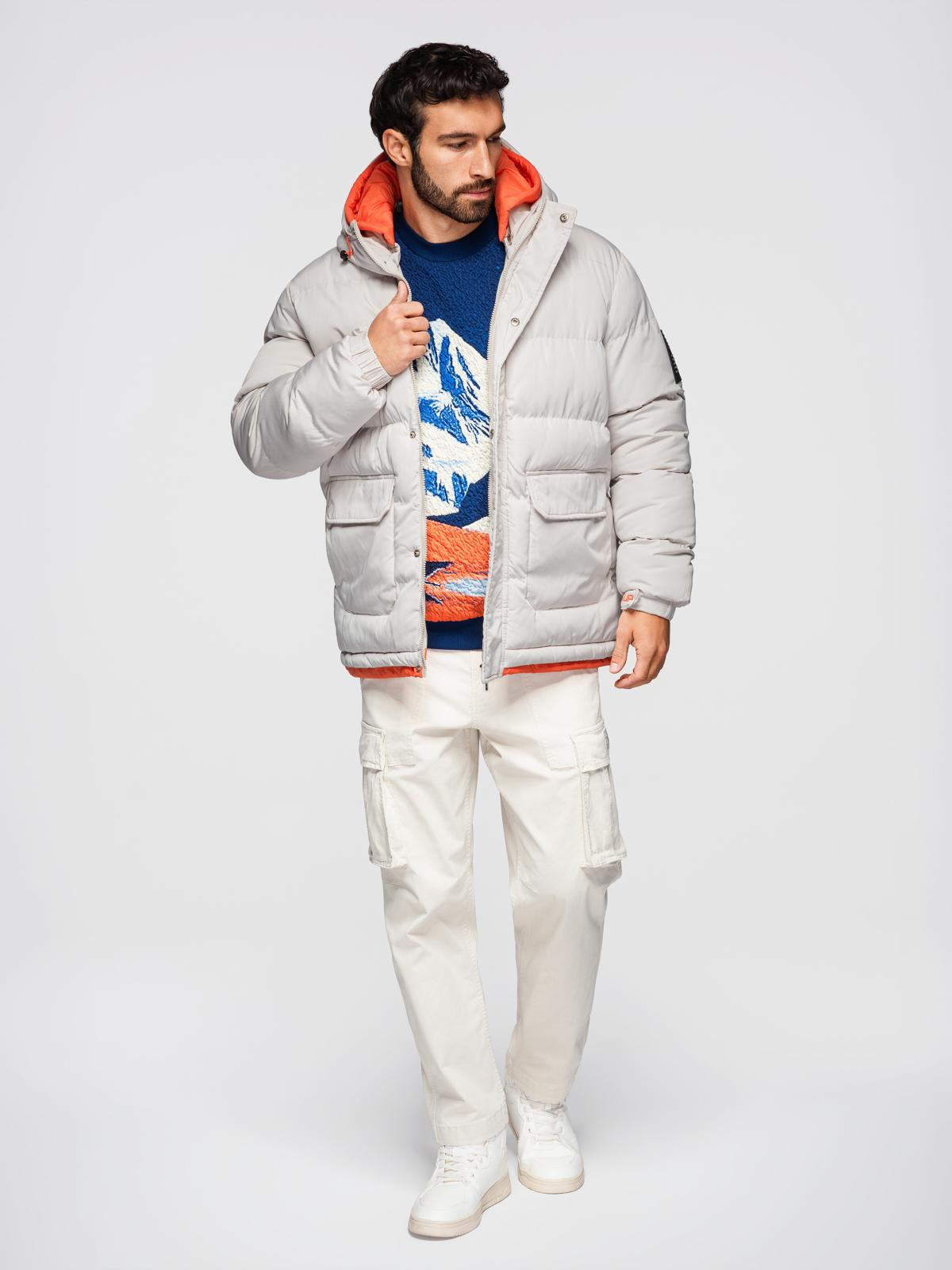 Ombre Men's sports warm jacket with double hood - ash