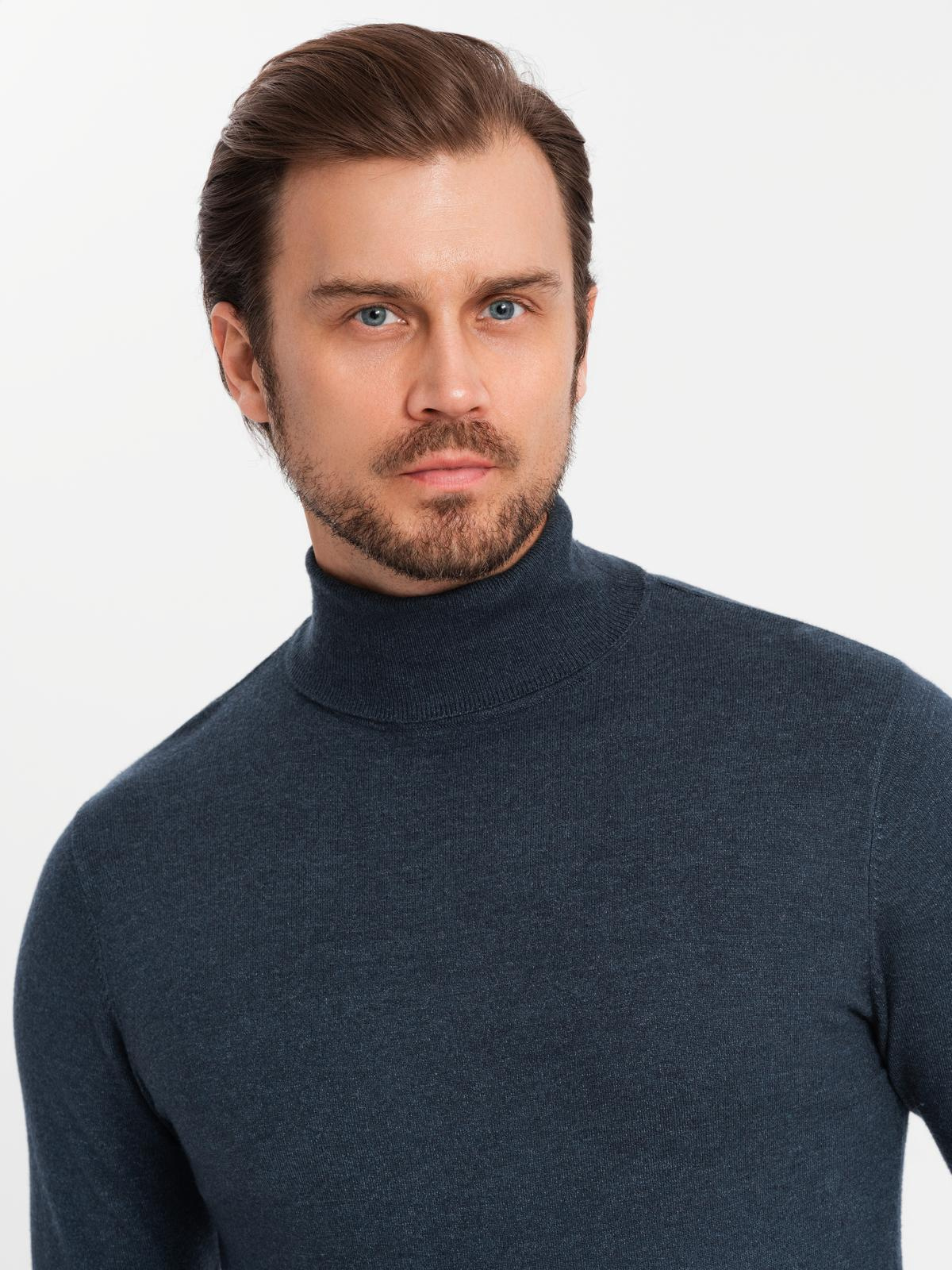 Ombre Men's knitted turtleneck with viscose - navy blue
