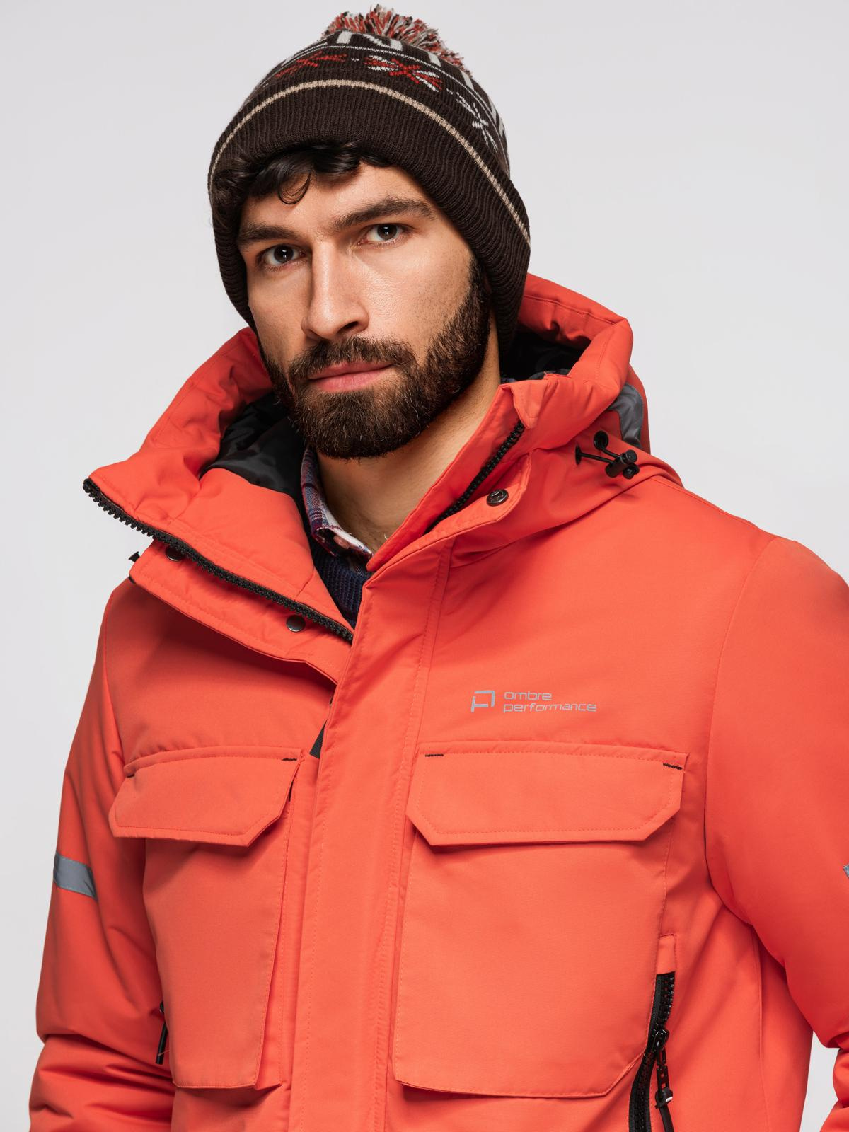 Ombre Men's long insulated jacket with reflective elements - orange