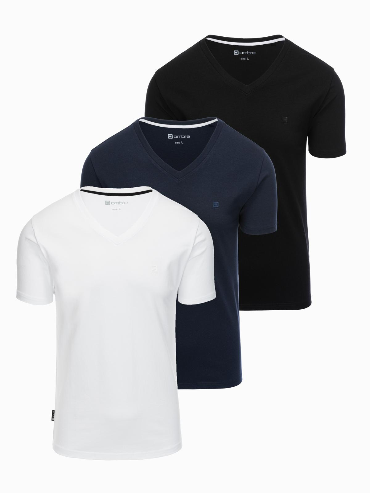 Ombre Set of shirts with V neckline and elastane and subtle logo 3-pack