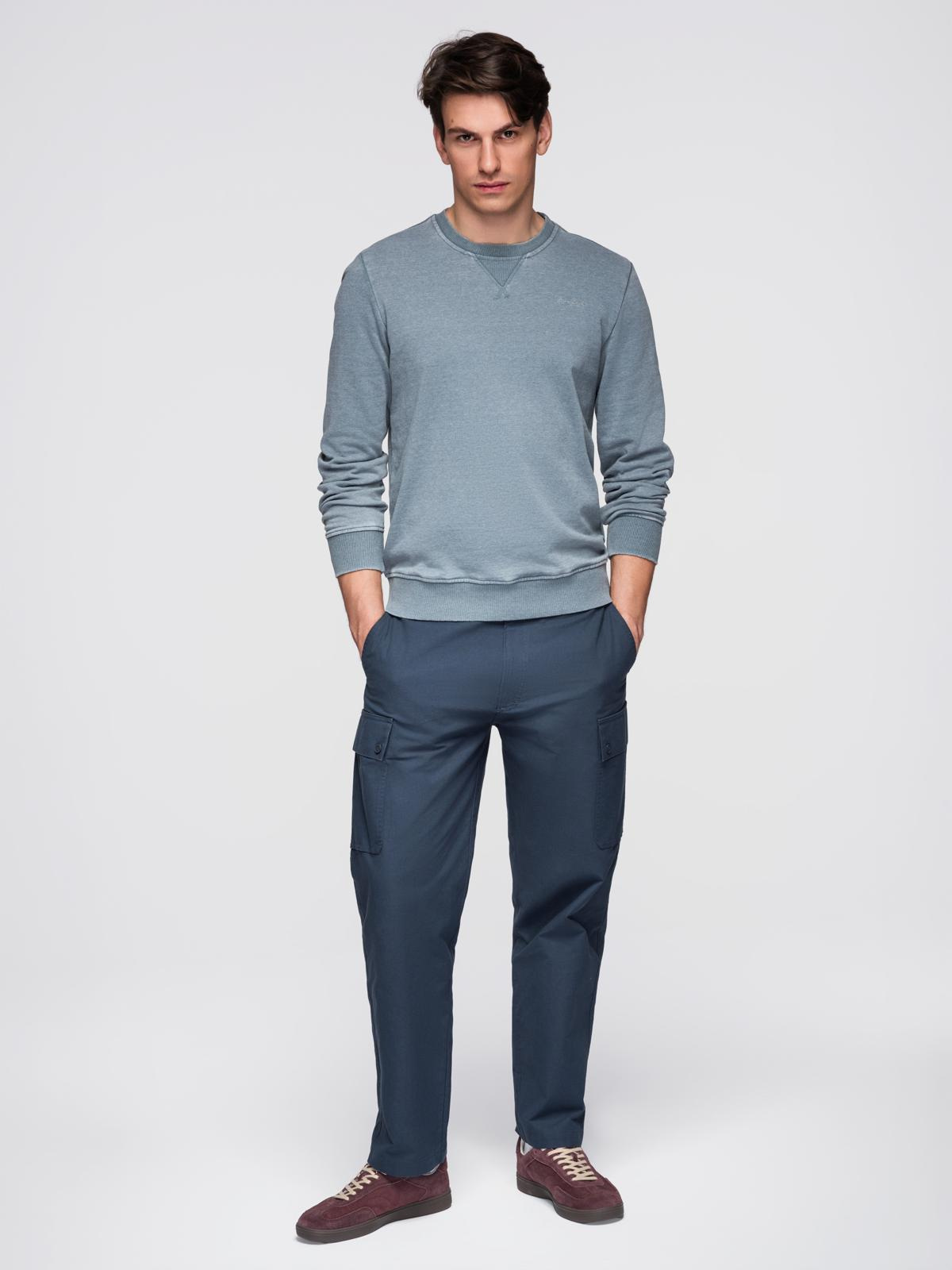 Ombre Washed men&#039;s sweatshirt with decorative stitching at the neckline - light blue