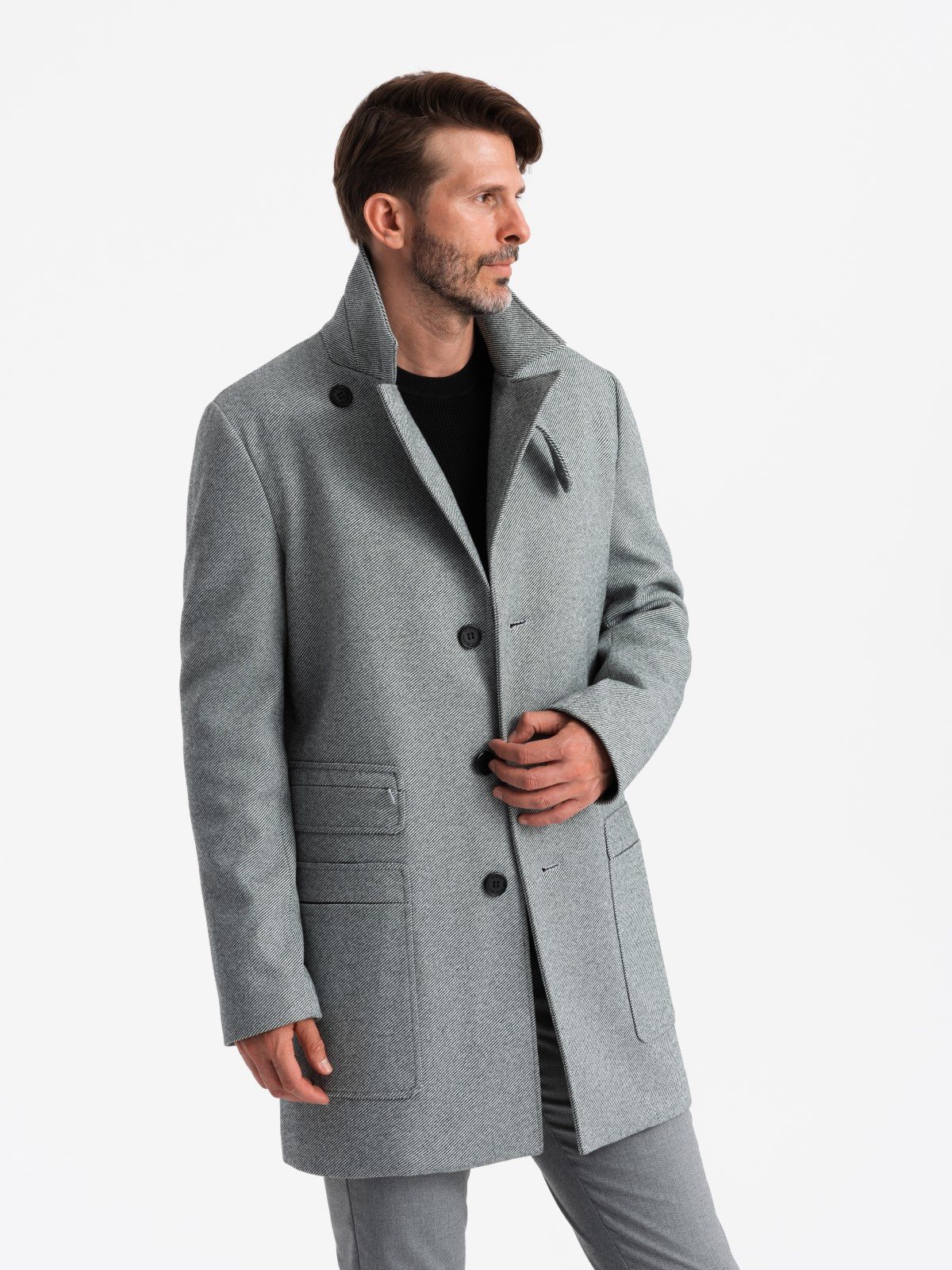 Ombre Patterned single-breasted men&#039;s coat with pockets - grey