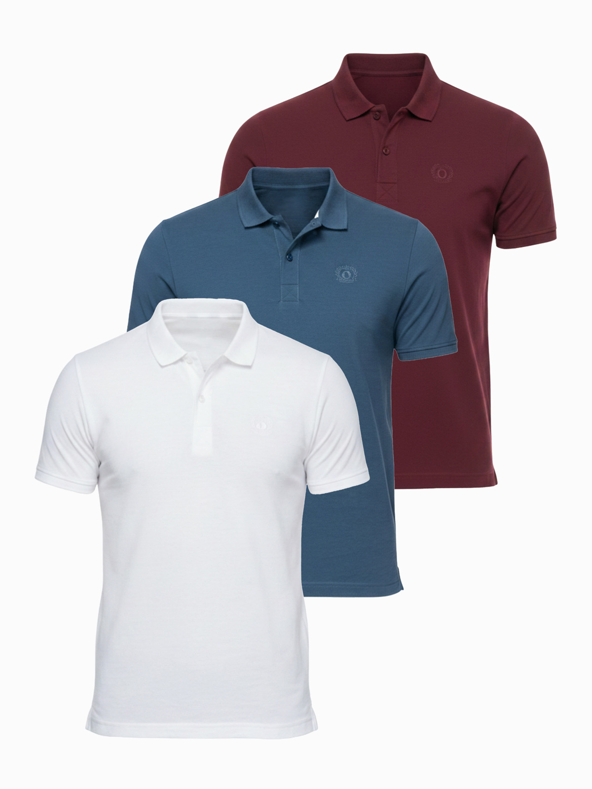 Sada pánskych polo tričiek Ombre - biela/vínová/tmavomodrá