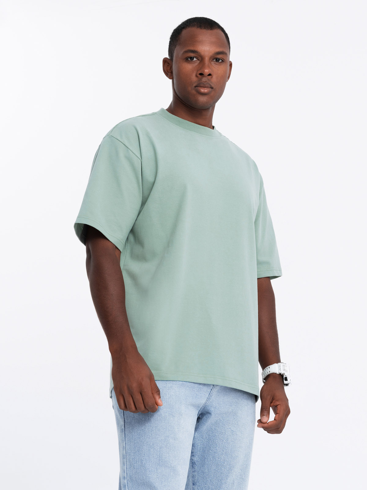 Ombre Men's LOOSE FIT cotton t-shirt with round neckline - mint