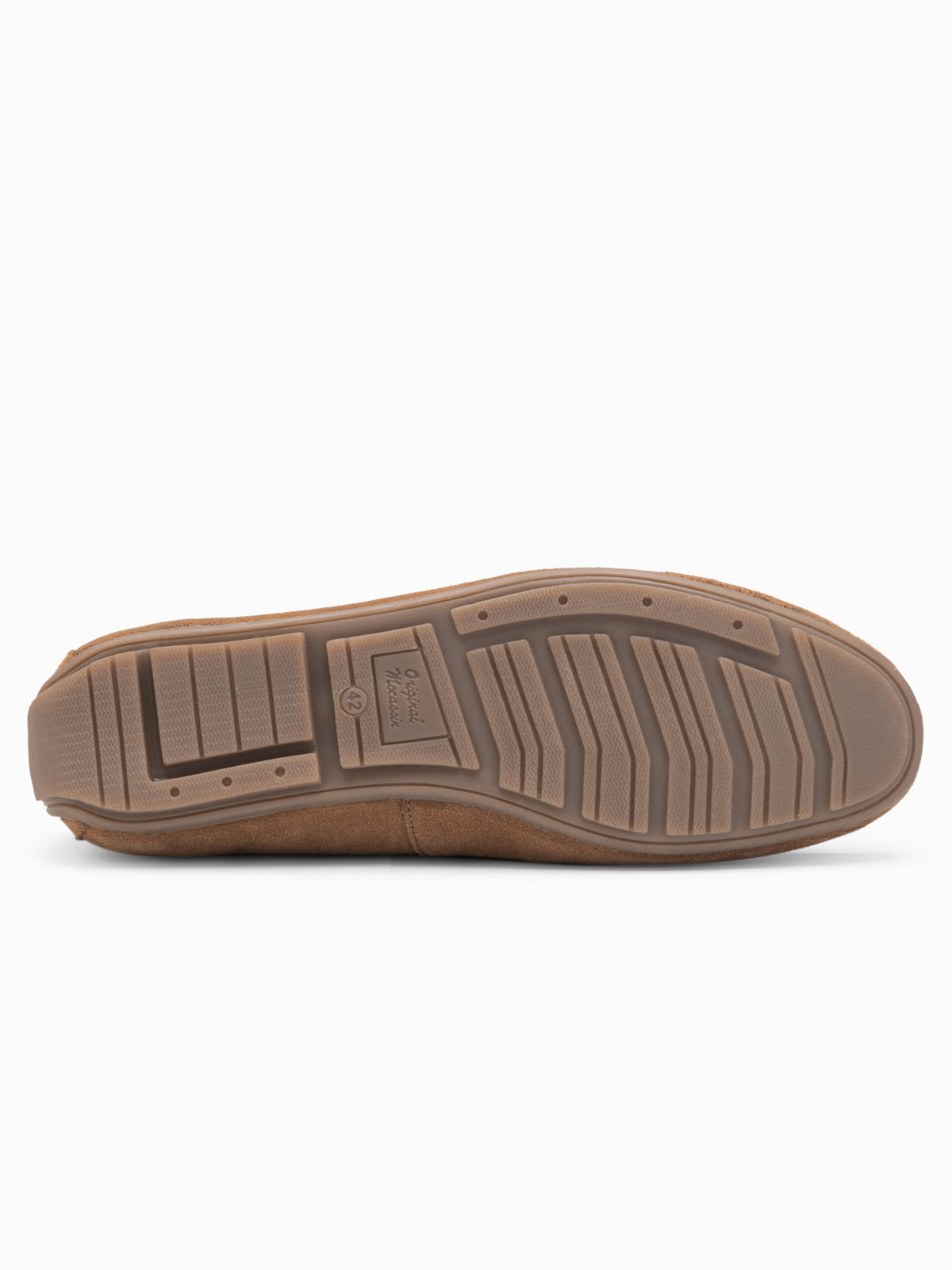Ombre Men's moccasin leather shoes with thong and driver sole - brown