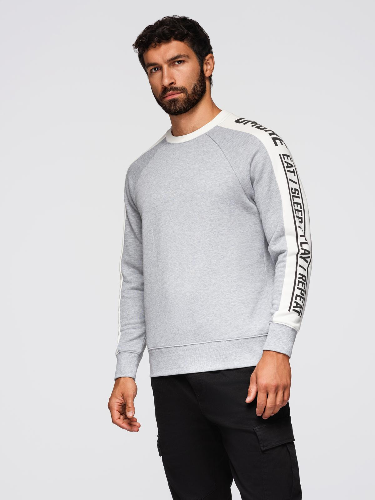 Ombre Men's sweatshirt with contrasting stripes and raglan sleeves - grey melange