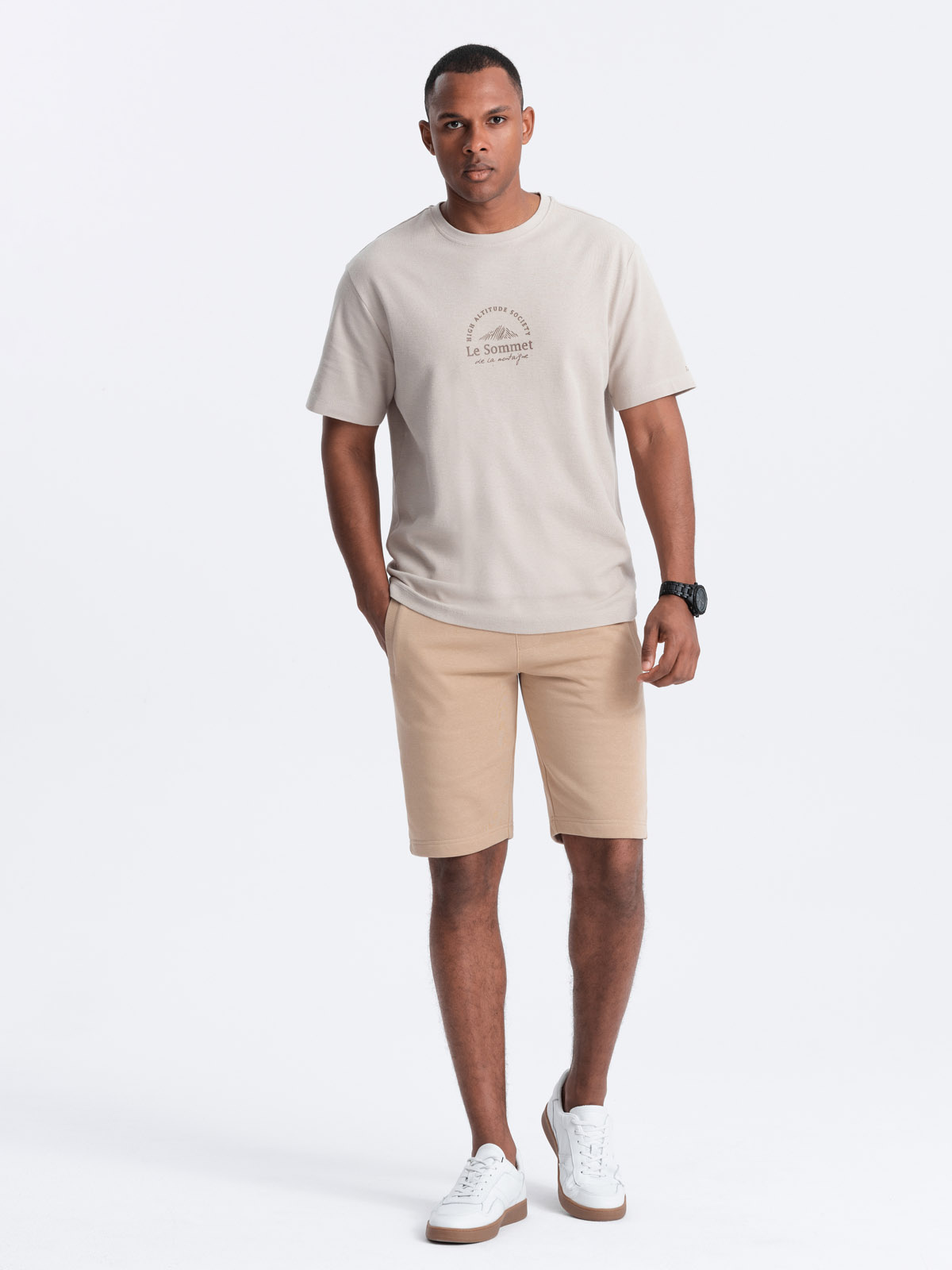Ombre BASIC men&#039;s cotton sweatshorts - beige