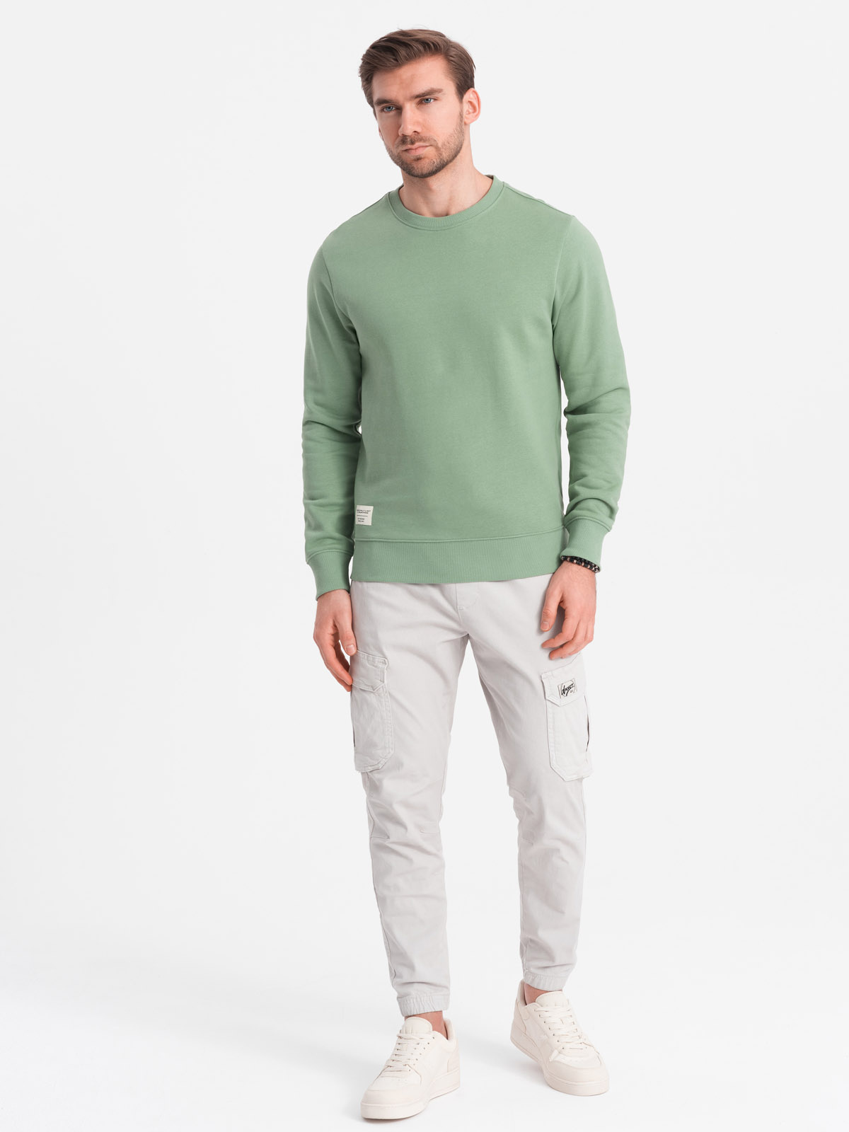 Ombre Men&#039;s BASIC sweatshirt with round neckline - green