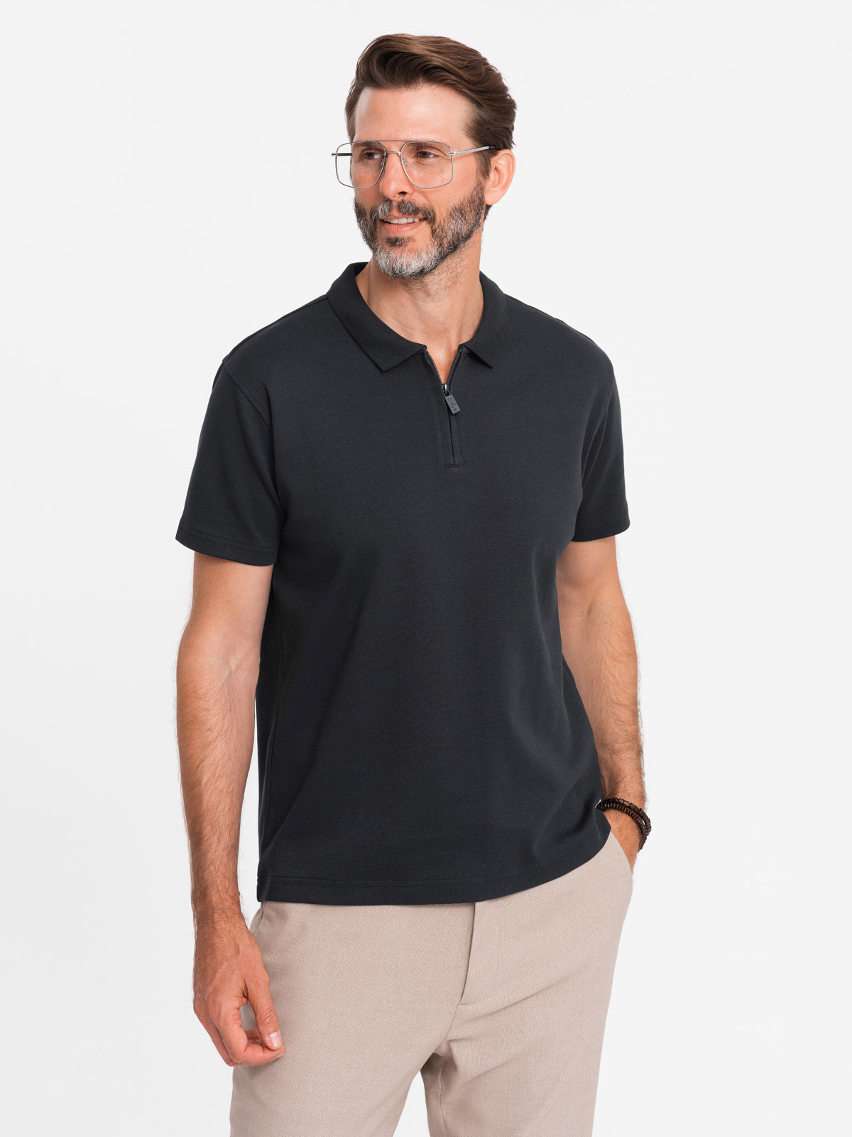 Ombre Men's zippered collar polo shirt - black
