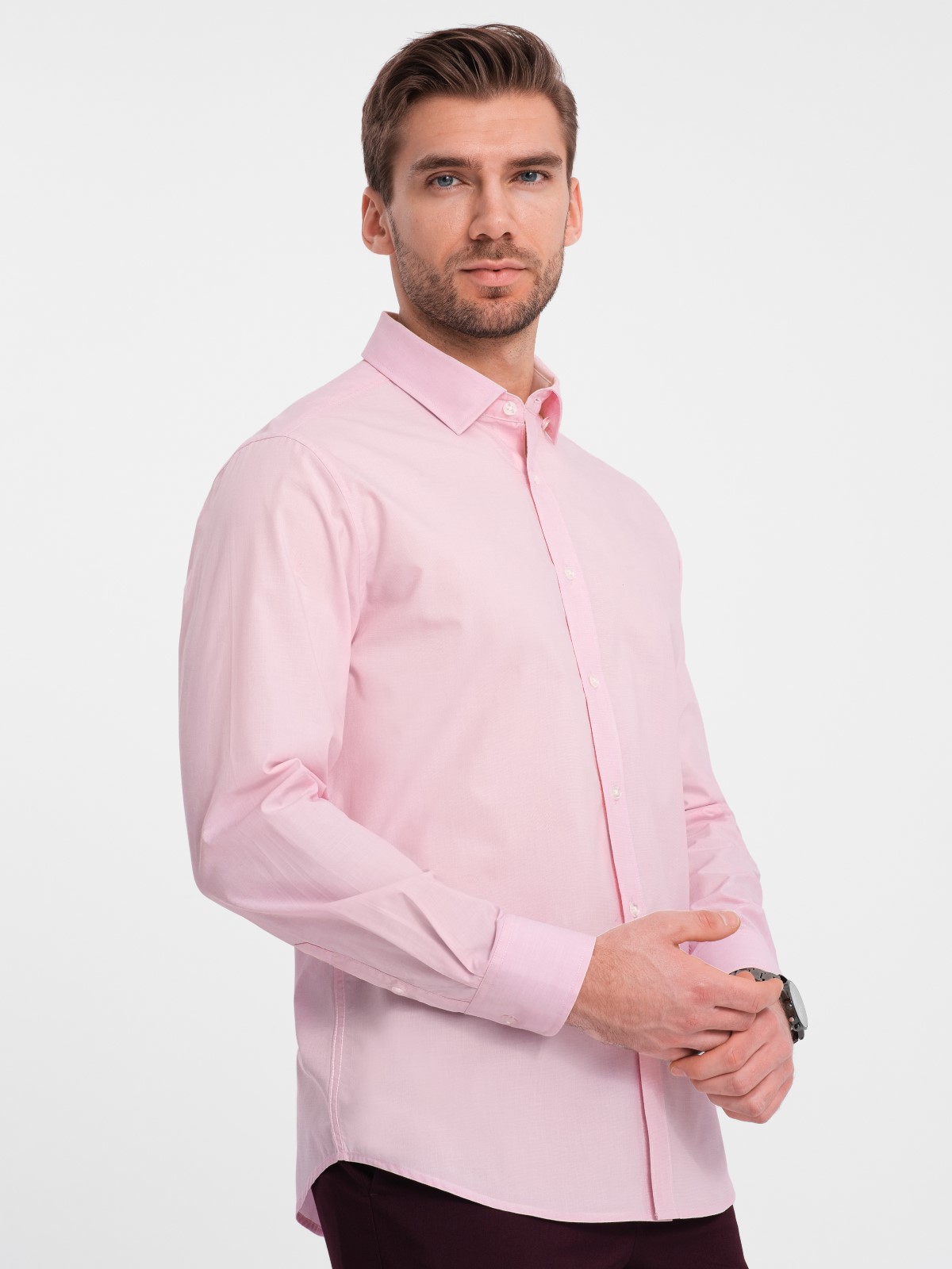 Levně Ombre REGULAR cotton classic shirt - light pink