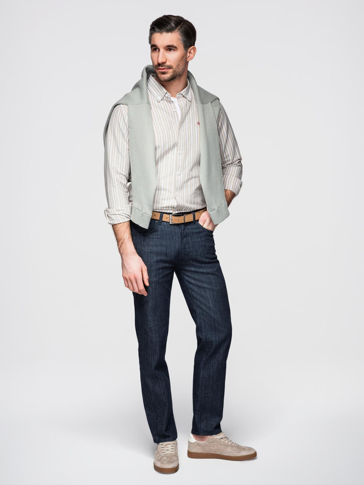 Ombre Men's cotton REGULAR FIT shirt with fine stripes - beige