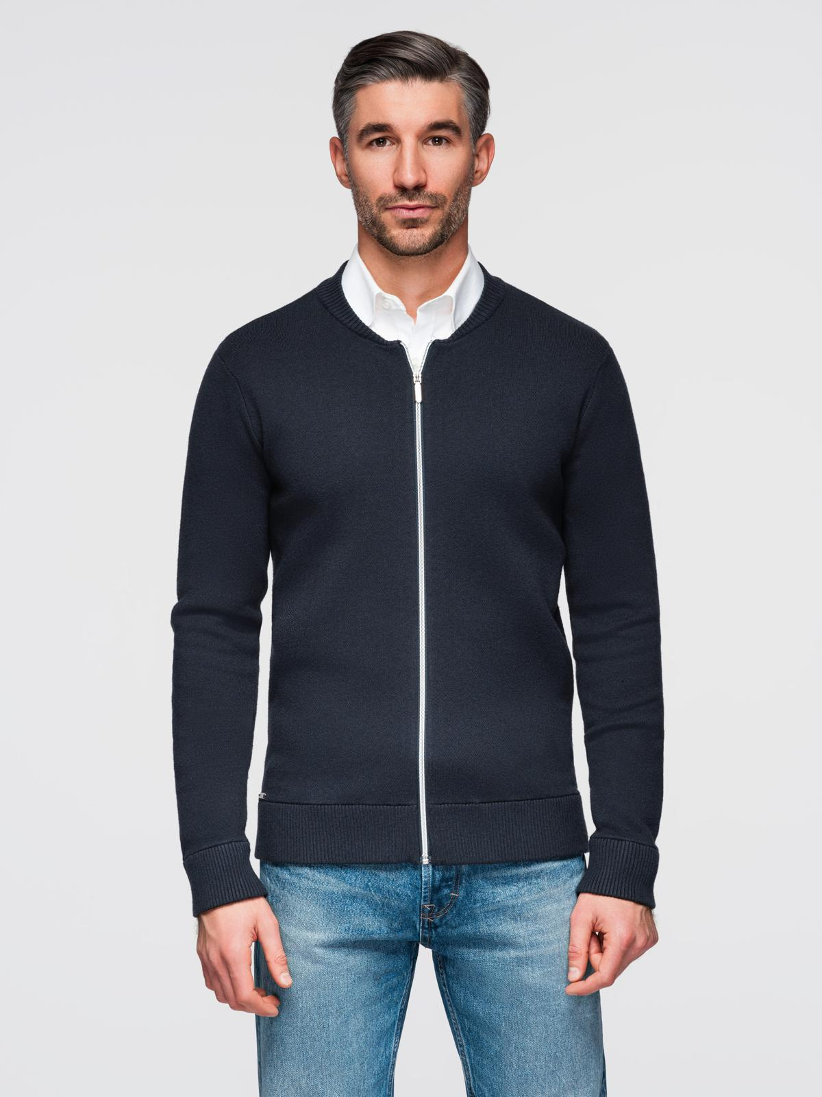 Ombre Men&#039;s smooth zip sweater - navy blue