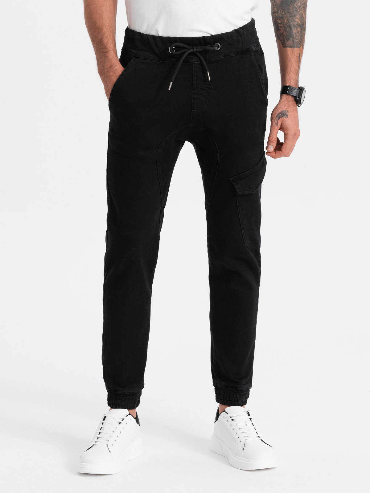 Ombre Men's JOGGERS pants with cargo pocket - black
