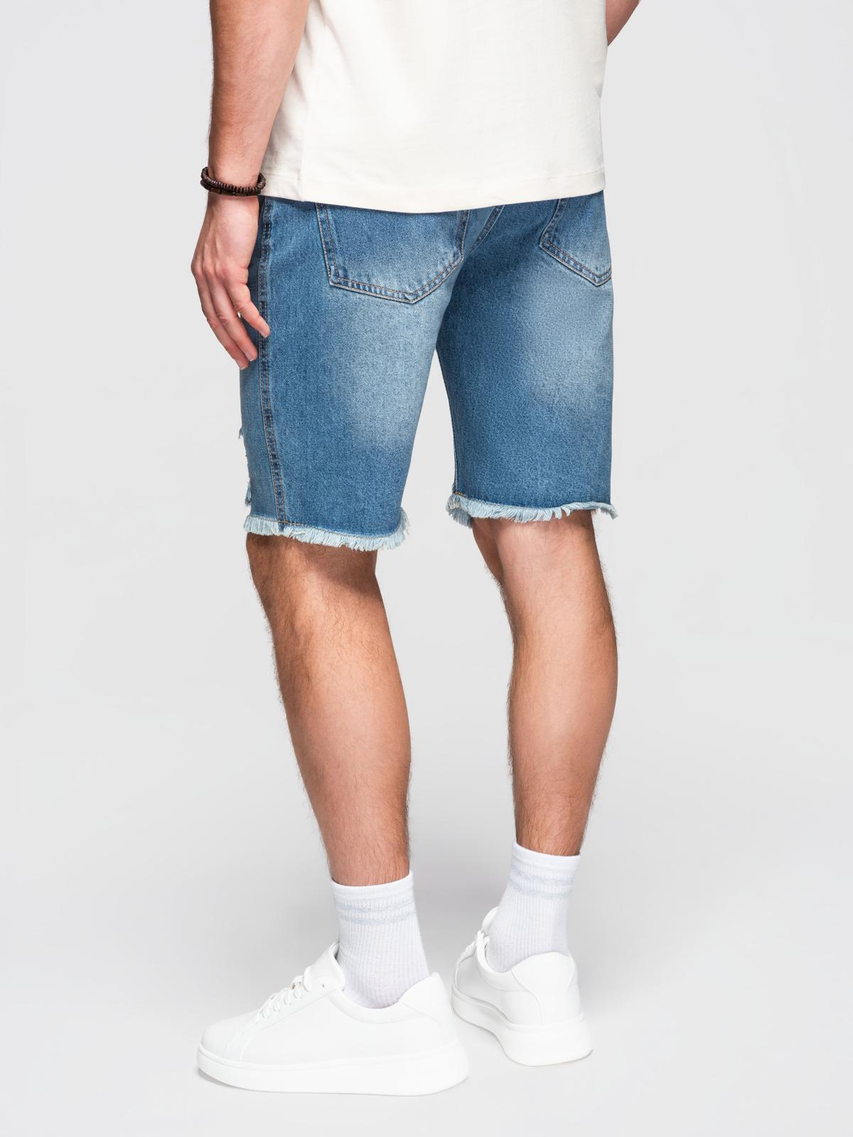 Ombre Men's short denim shorts with rips and holes - blue