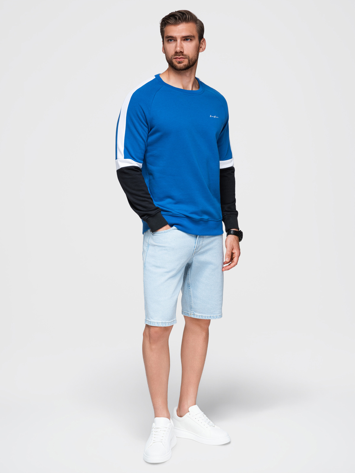 Ombre Tri-color men's sweatshirt with raglan sleeves - blue
