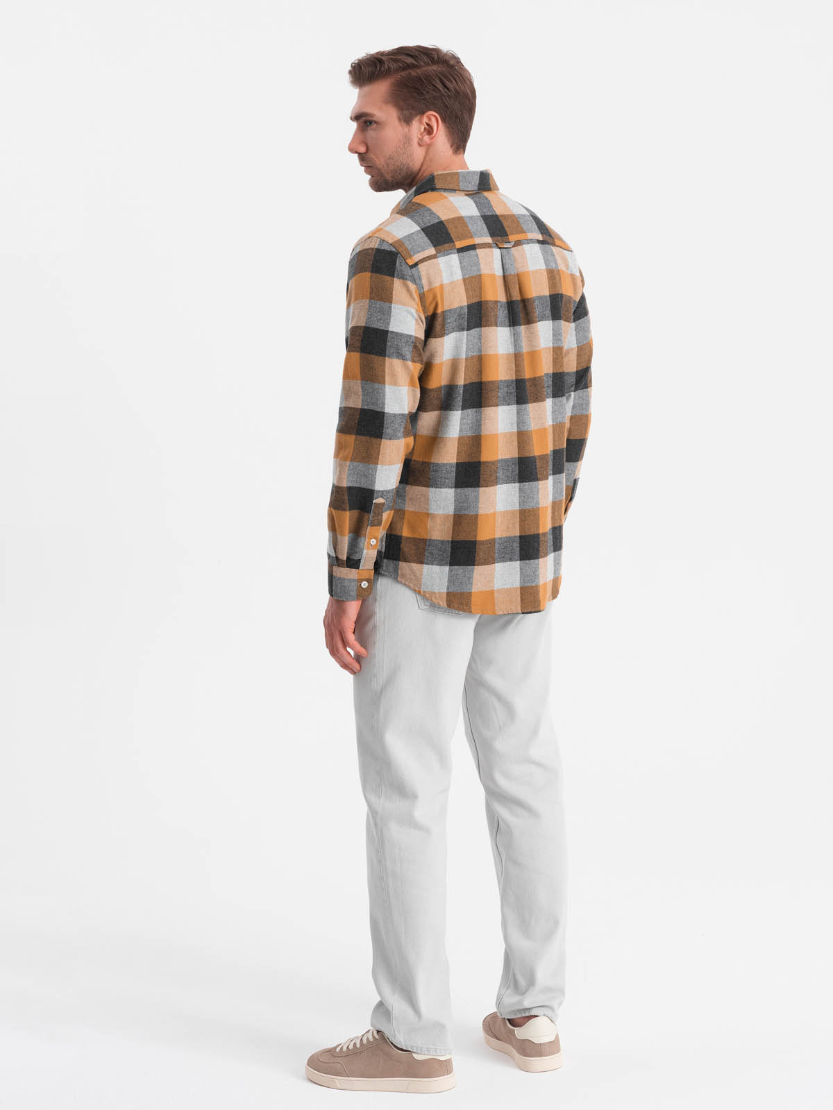Ombre Men's plaid flannel shirt - yellow and black