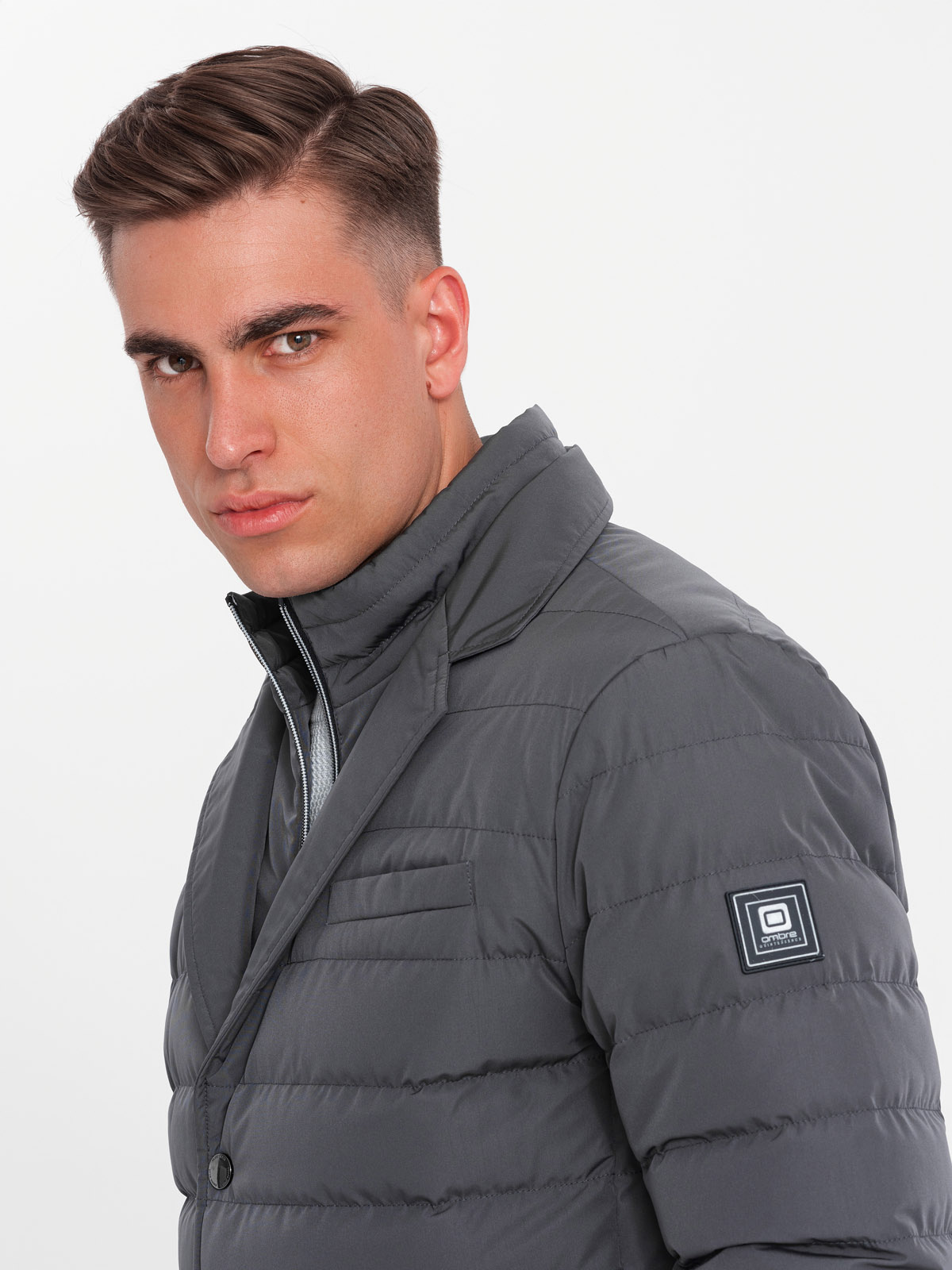Ombre Men's quilted jacket with jacket cut - graphite