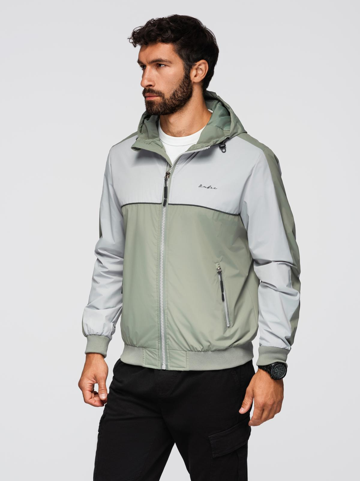 Ombre Men&#039;s contrast hooded windbreaker jacket - olive-gray