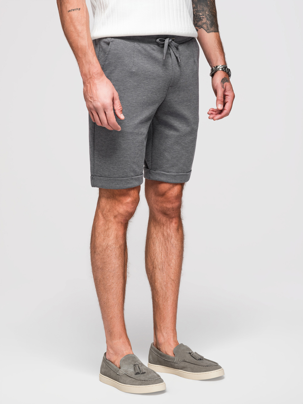 Ombre Men's structured knit elastic waistband short shorts - graphite