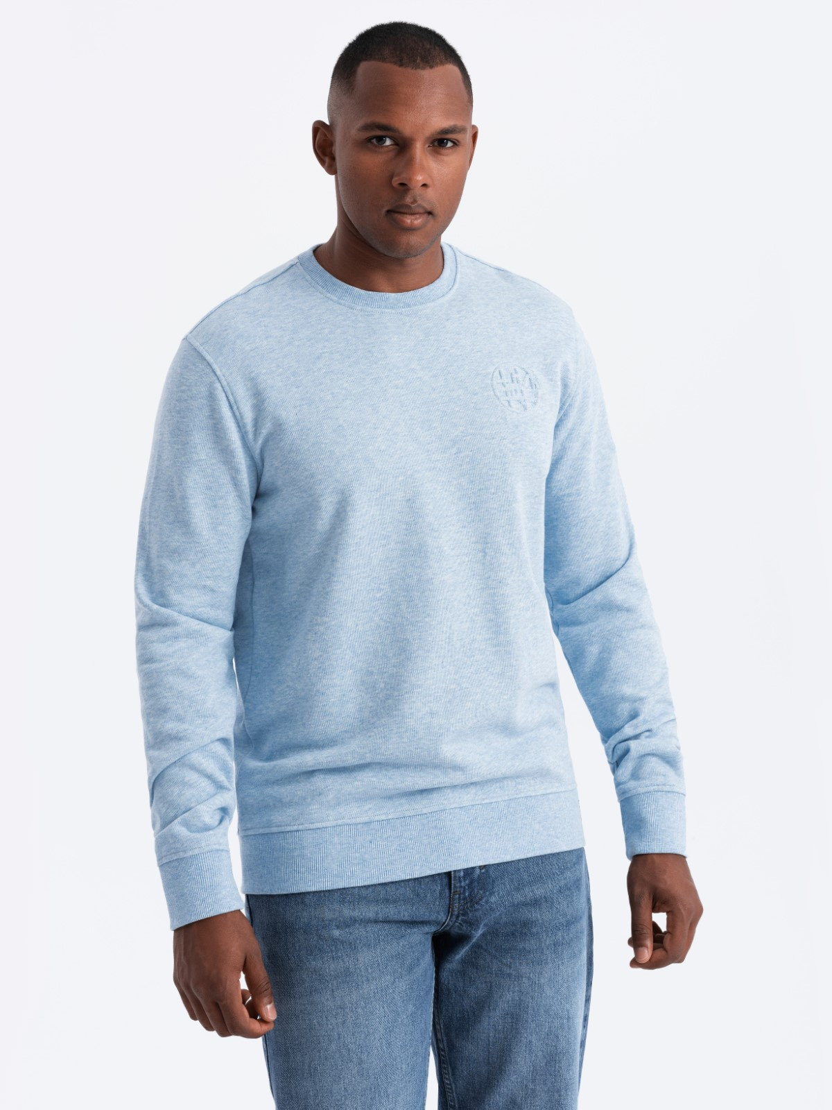 Ombre Men's mélange sweatshirt with embroidered logo - blue