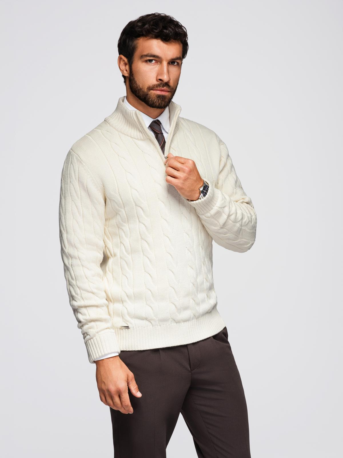 Ombre Men&#039;s plaid sweater with turtleneck zipper - cream