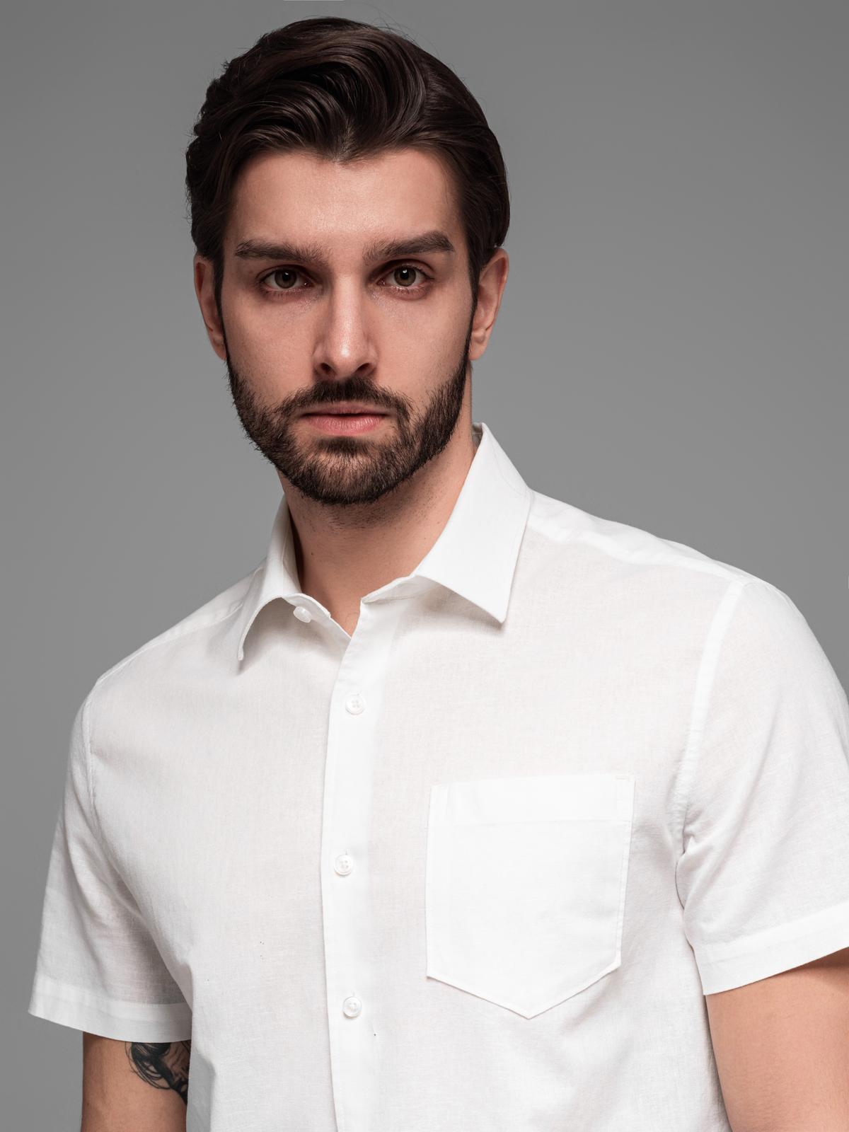 Ombre Men&#039;s short-sleeved linen-cotton shirt with pocket - broken white