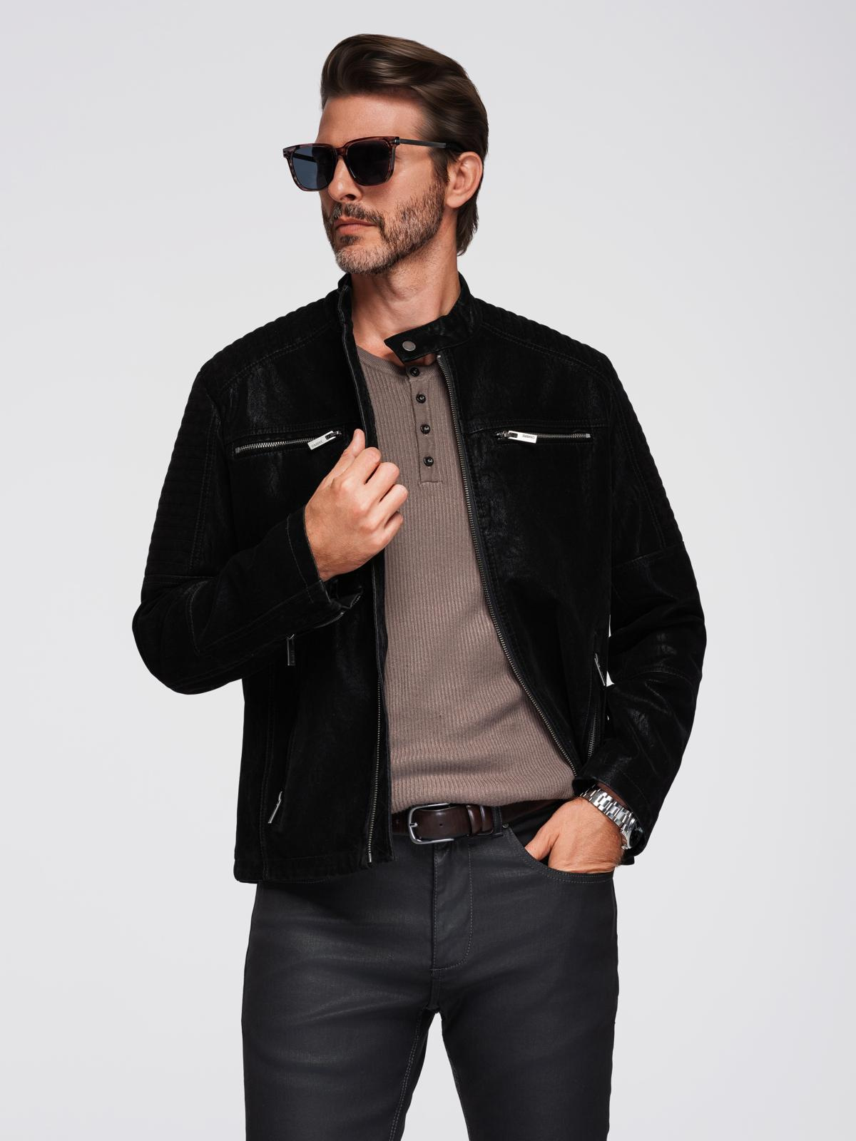 Ombre Stylish men&#039;s eco leather biker jacket with collar