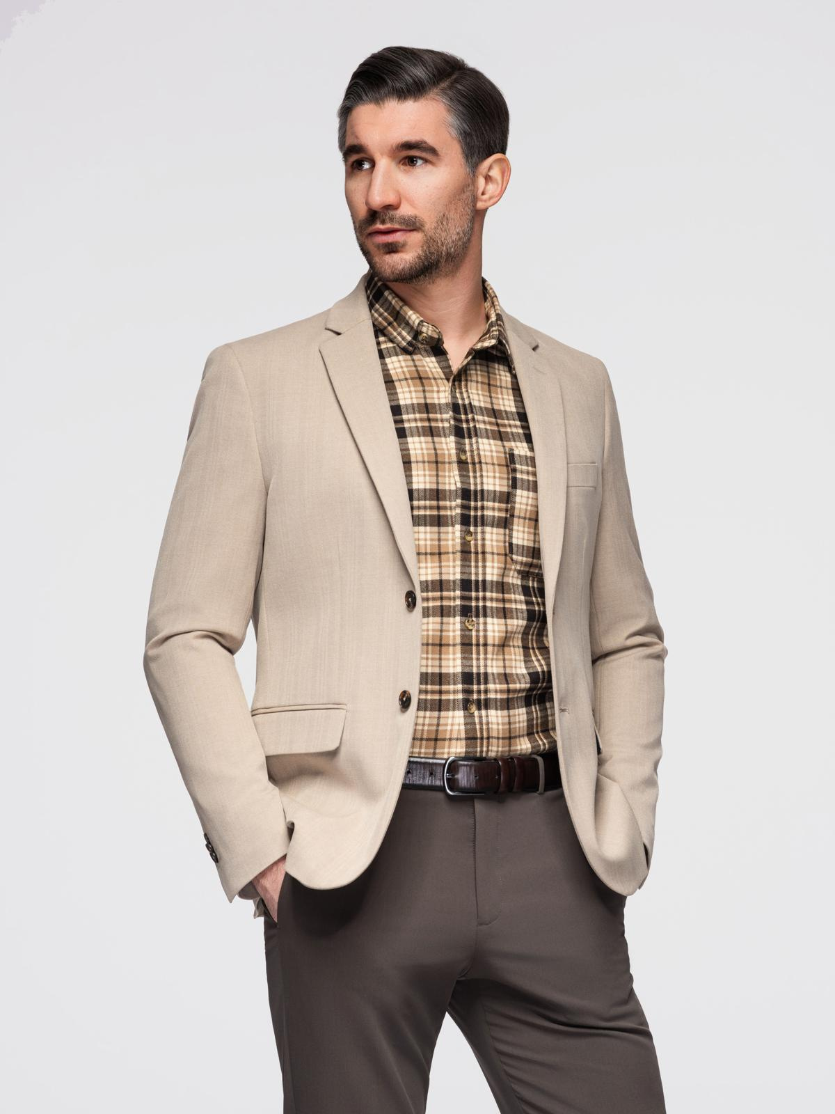 Ombre Elegant men's SLIM FIT jacket with rayon - beige