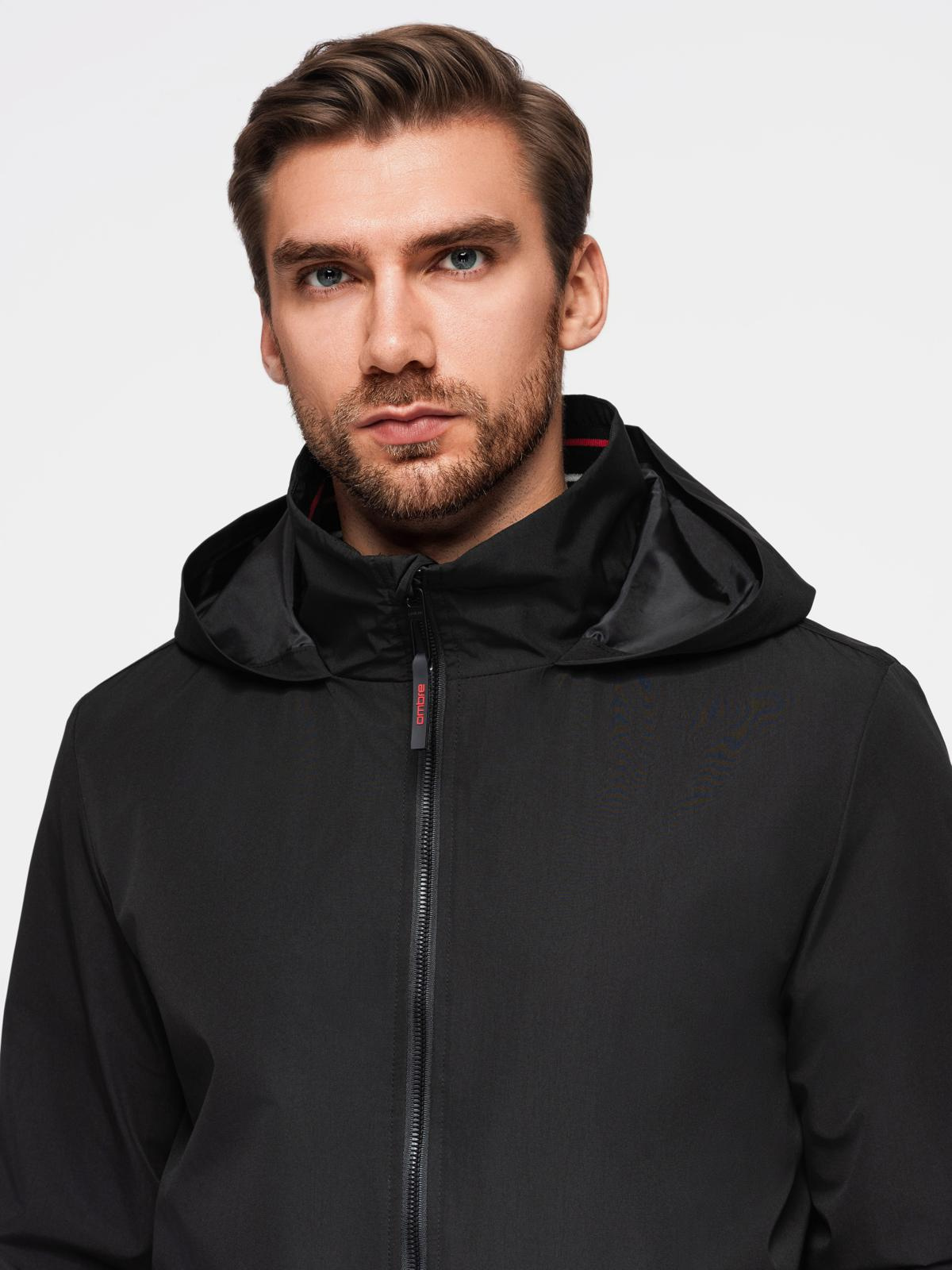 Ombre Men&#039;s jacket with hood and high collar - black