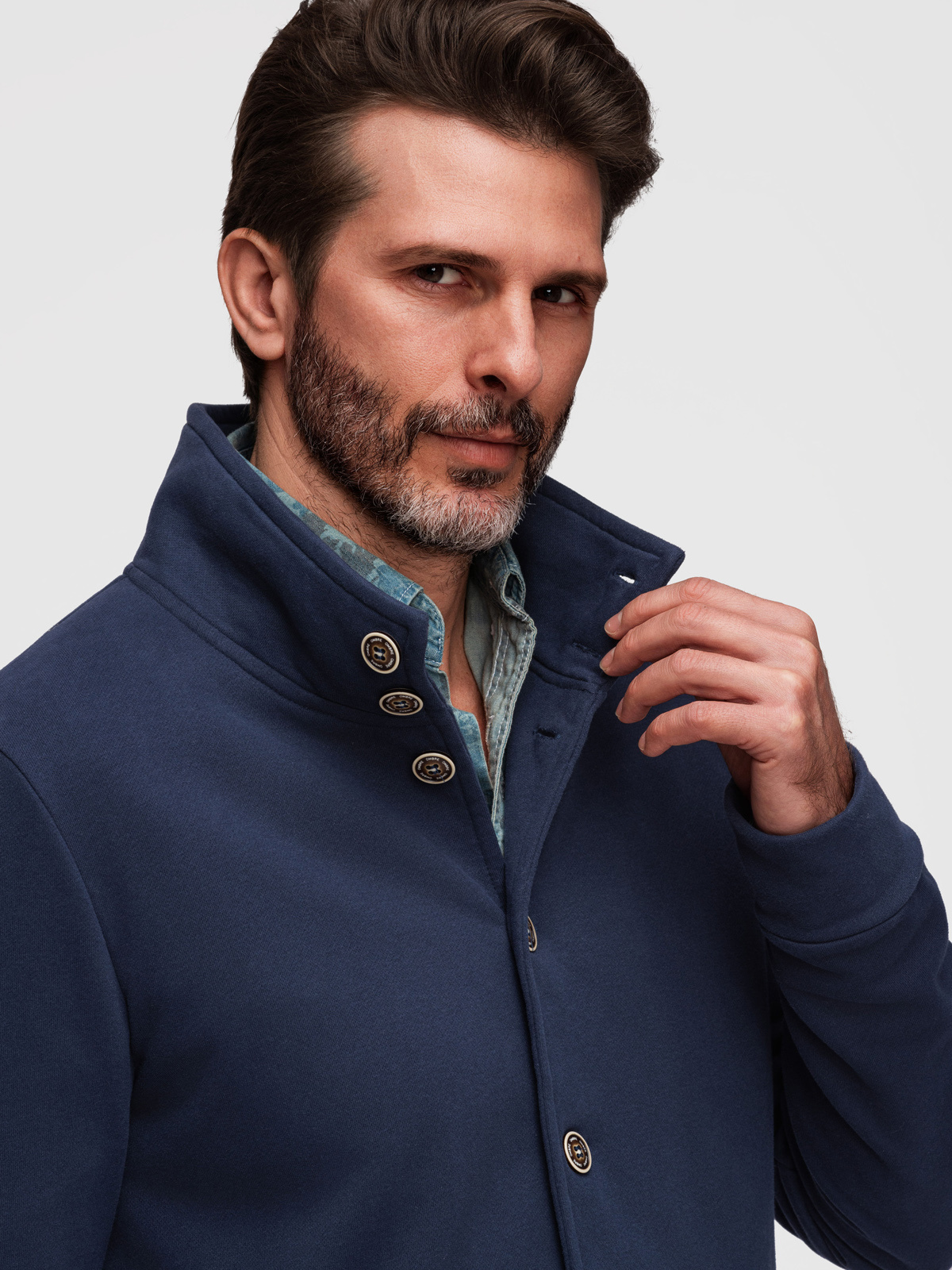 Ombre Men's button-down sweatshirt with collar - navy blue