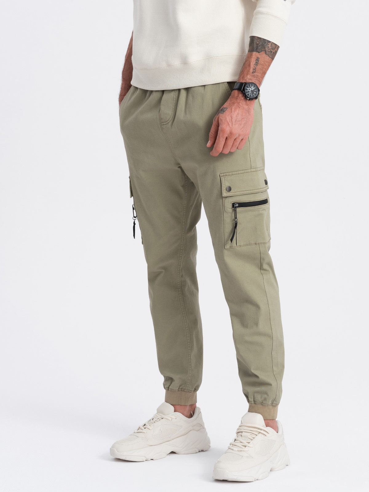 Ombre Men's JOGGER pants with zippered cargo pockets - khaki