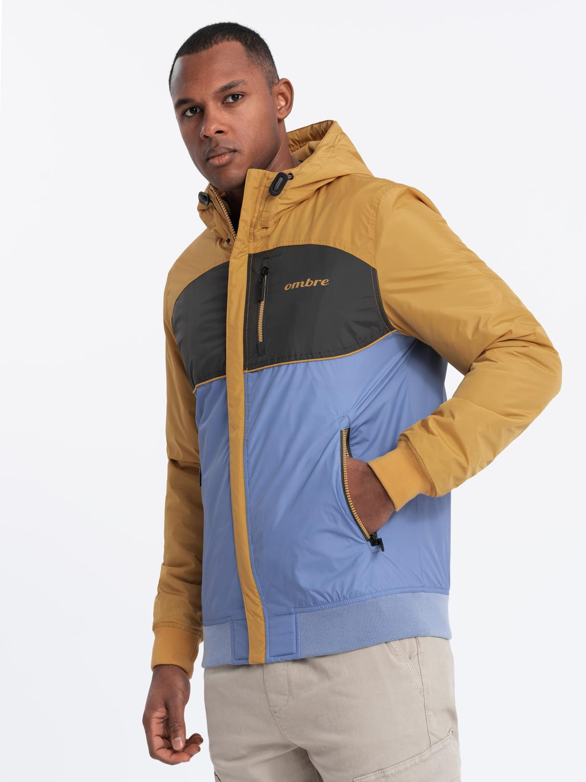 Ombre Lightweight colorful mens sports jacket with fleece - blue-mustard