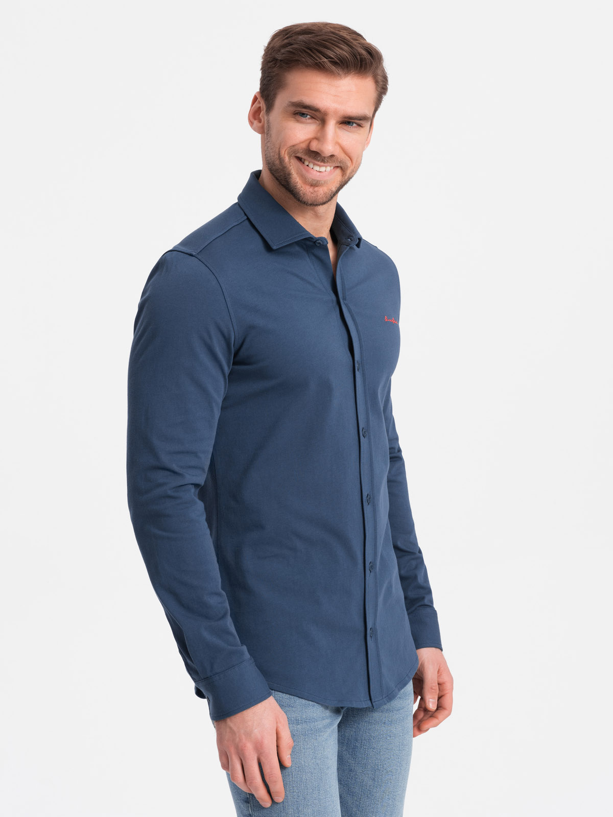 Ombre Men's cotton single jersey knit REGULAR shirt - blue