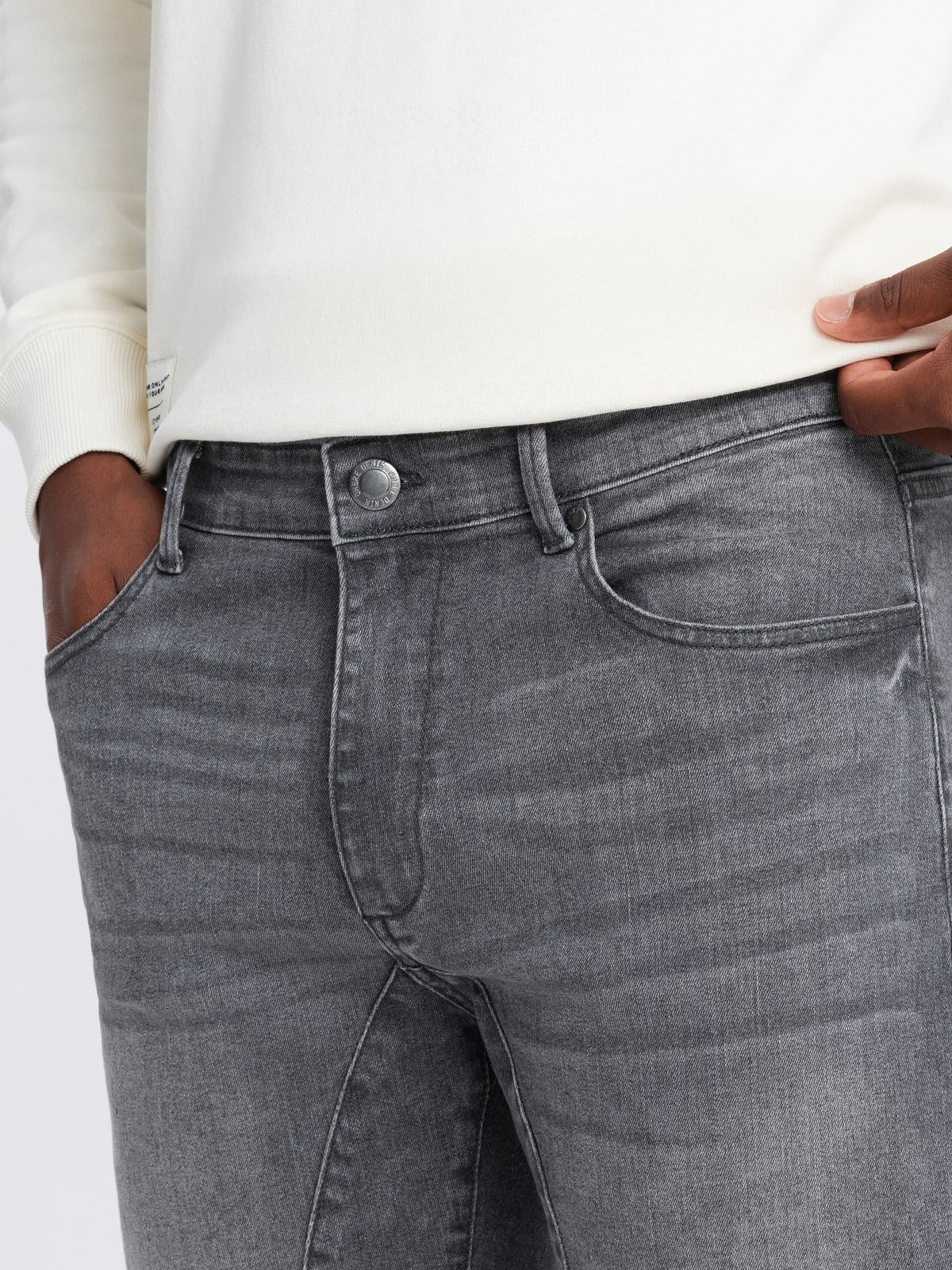 Ombre Men&#039;s TAPER FIT denim pants with stitching and rolled up legs - gray