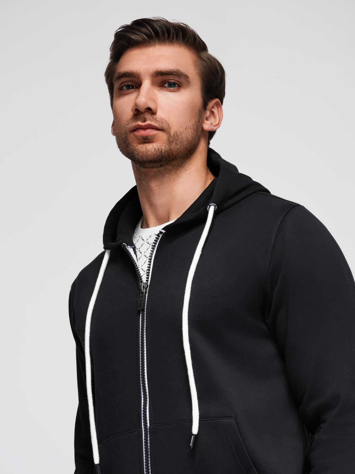 Ombre Men&#039;s BASIC unbuttoned hooded sweatshirt - black