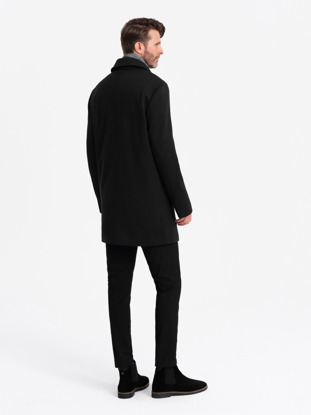 Ombre Men's single-breasted patterned coat with pockets - black