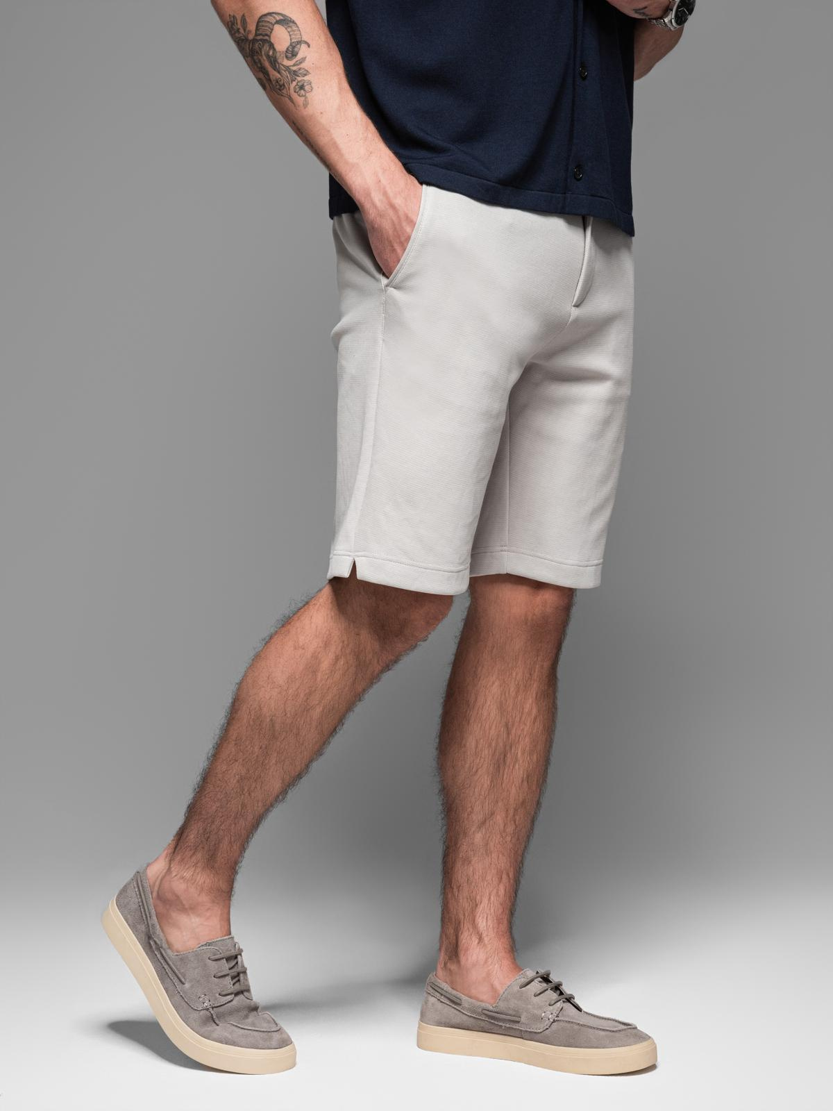 Ombre Men's SLIM FIT short shorts in melange structured knit - light grey