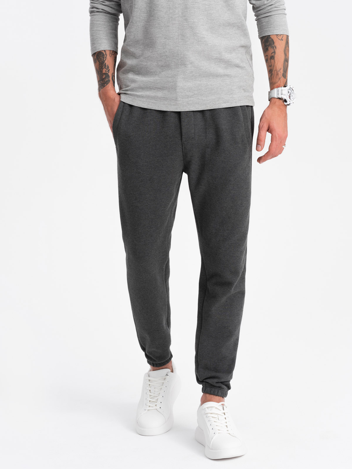 Ombre CARROT men's structured knit sweatpants - graphite melange