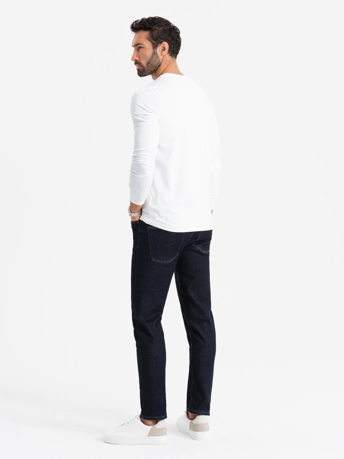 Ombre Men's SLIM FIT longsleeve with elastane and print - white
