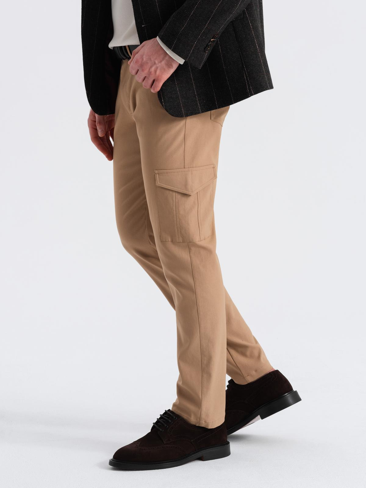 Ombre Men's REGULAR fabric pants with cargo pockets - light brown