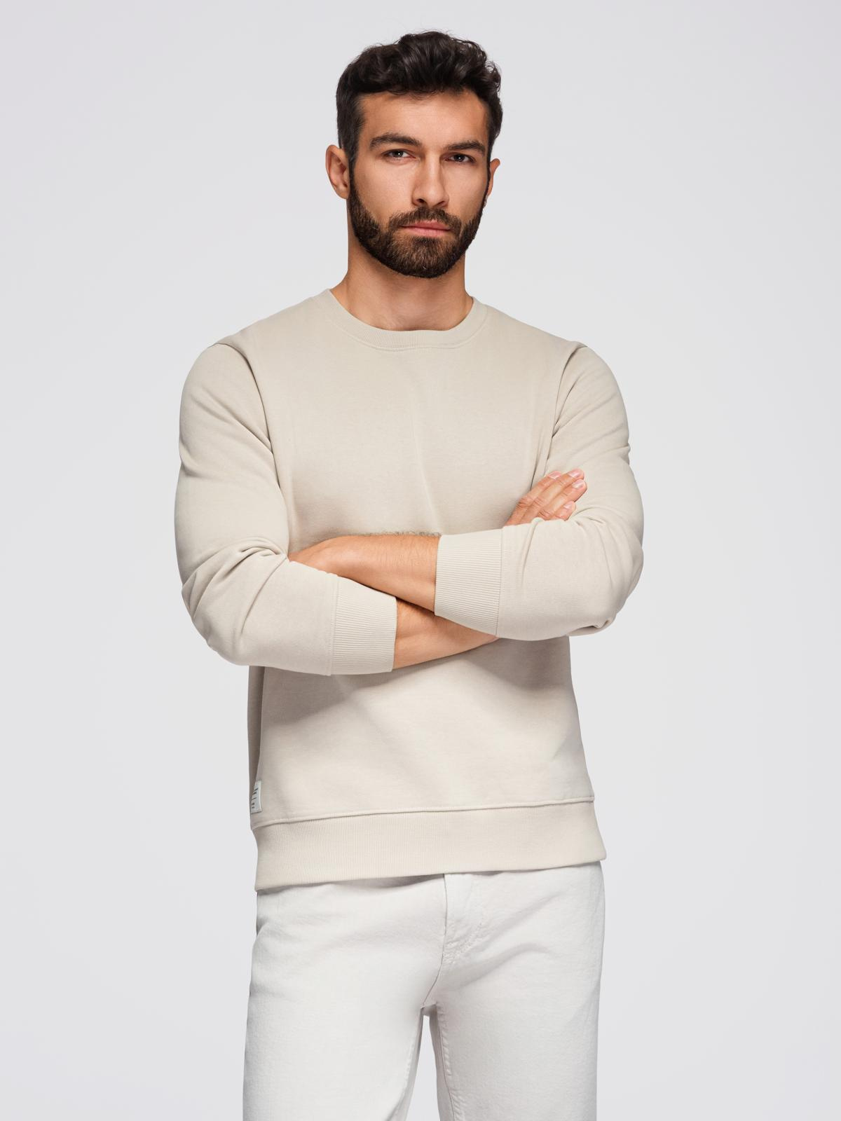 Ombre Men&#039;s BASIC sweatshirt with round neckline - light beige