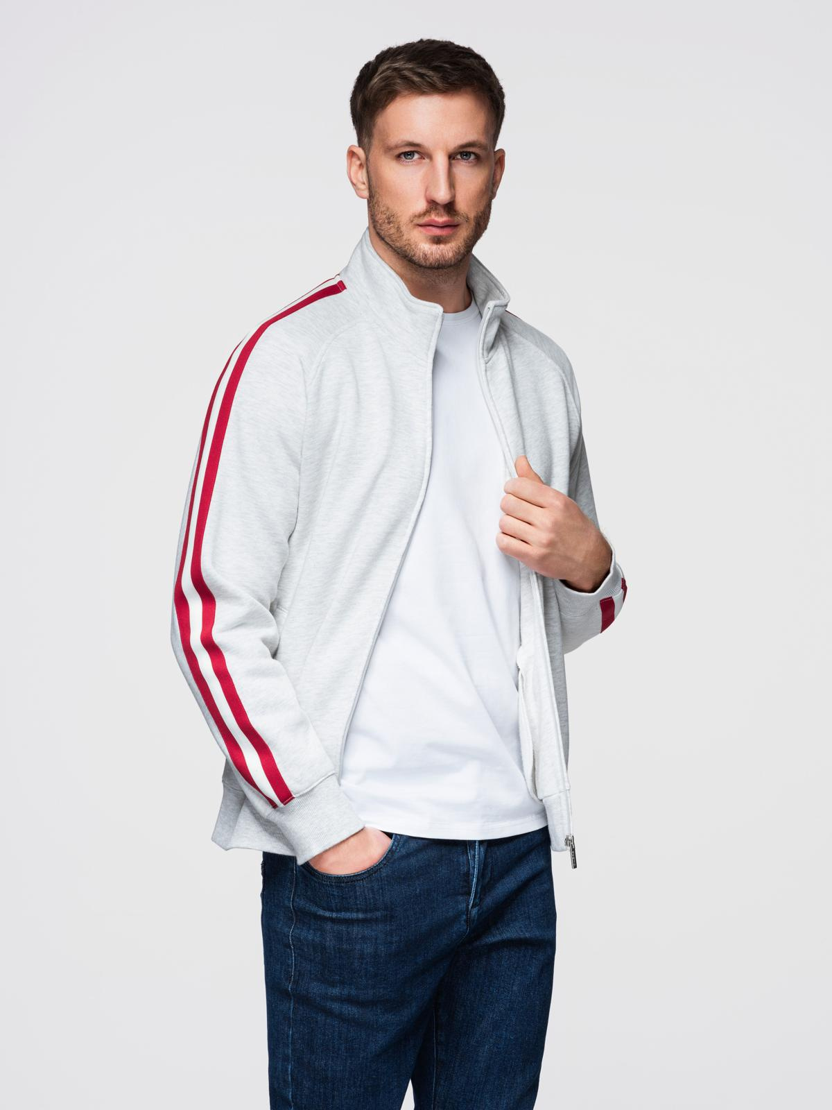 Ombre Men's sweatshirt with high collar and stripes - grey melange