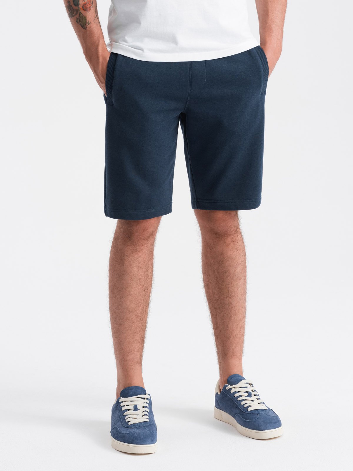 Ombre BASIC men's cotton sweat shorts - navy blue