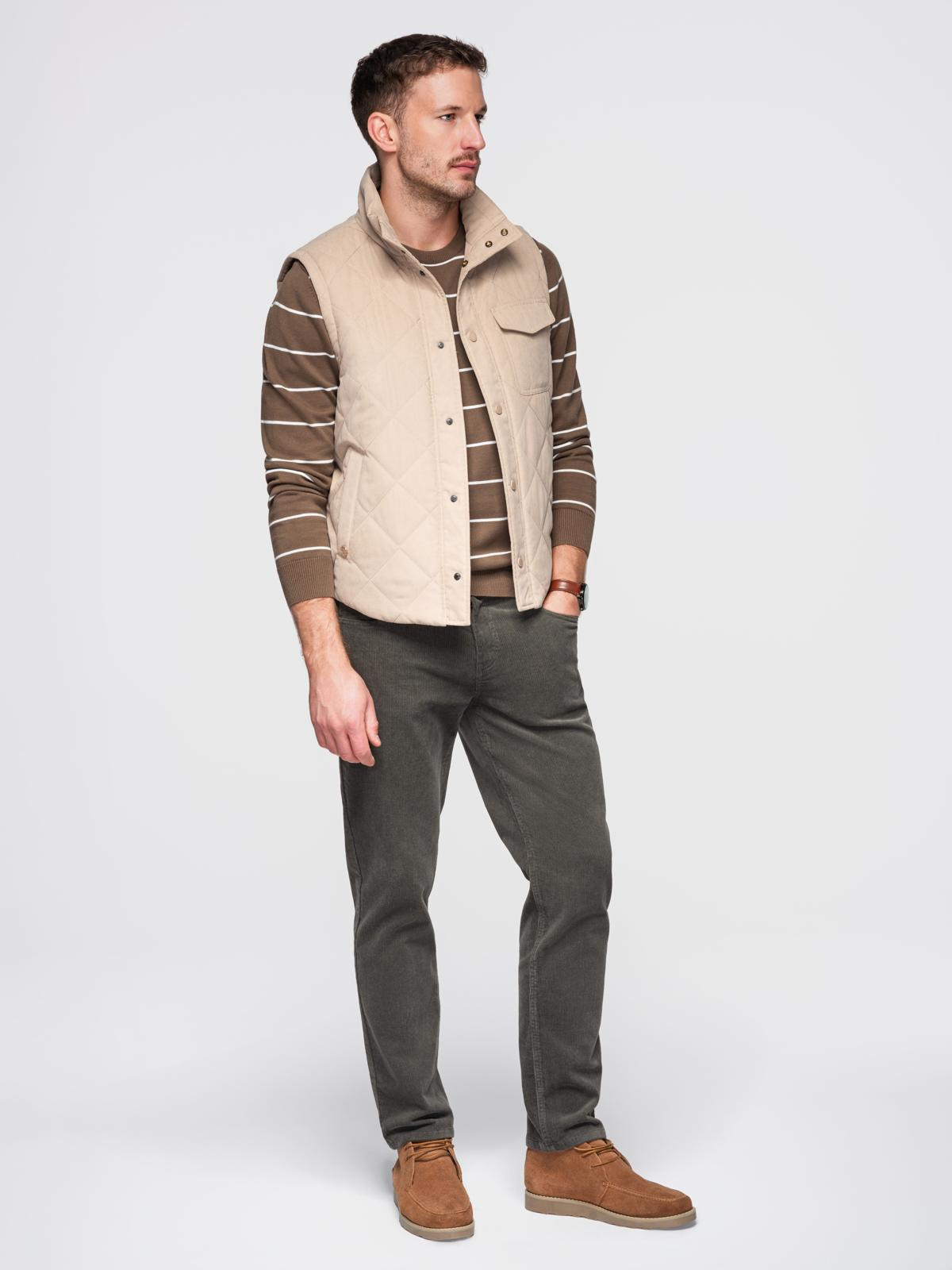 Ombre Men&#039;s casual sweater with horizontal stripes - brown