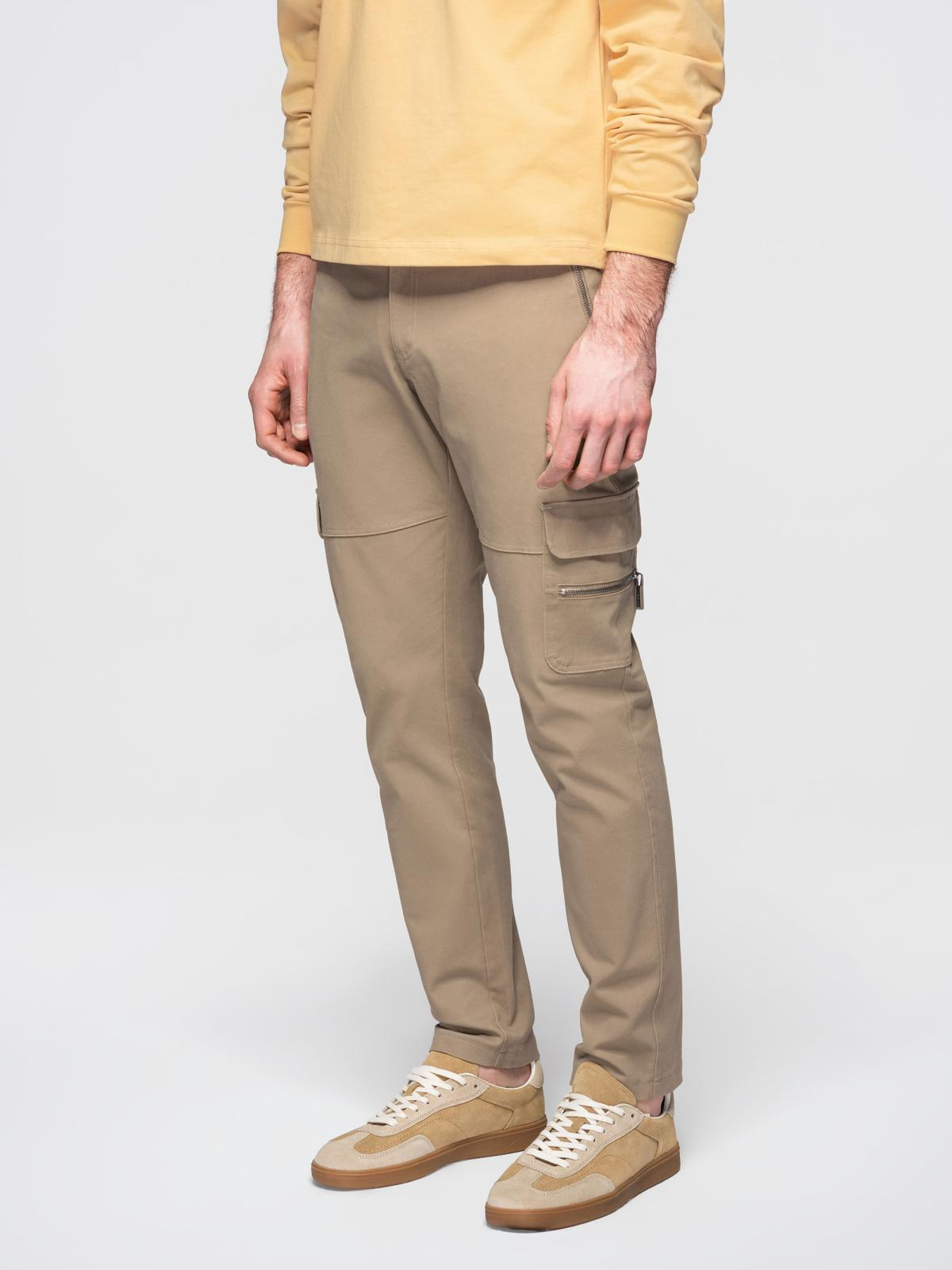 Ombre Men's cargo pants STRAIGHT LEG with zippered pockets - khaki