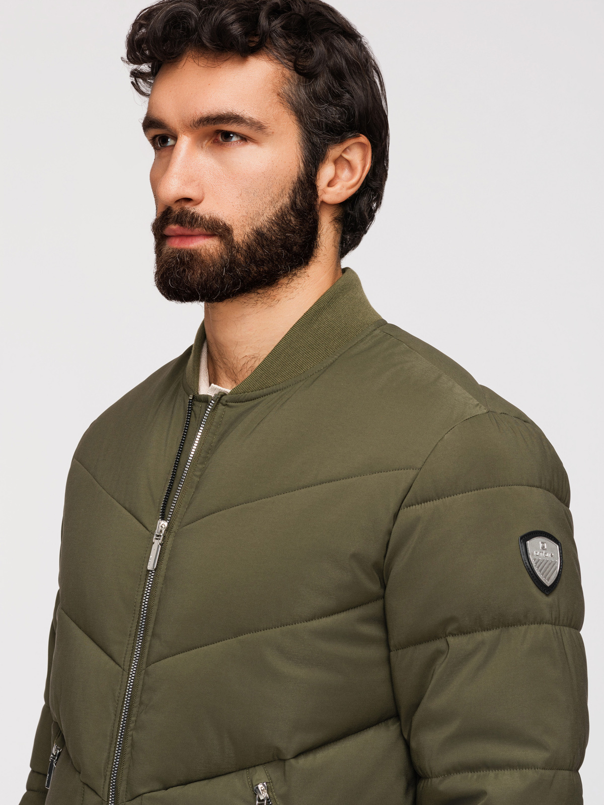 Ombre Men's quilted bomber jacket with metal zippers - dark olive green